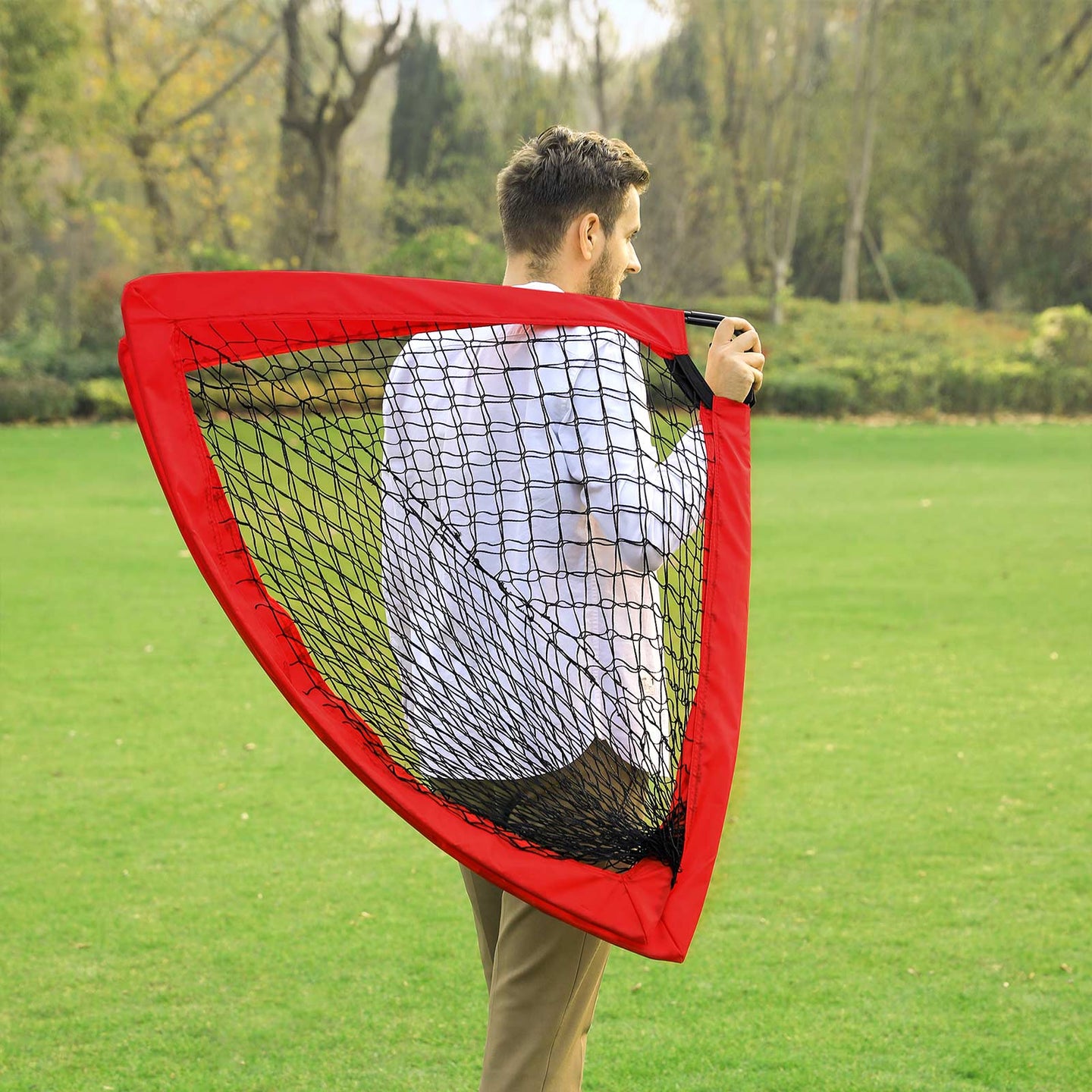 Folding Soccer Goal Set - Quick Assembly, Set of 2 - Steel - Red
