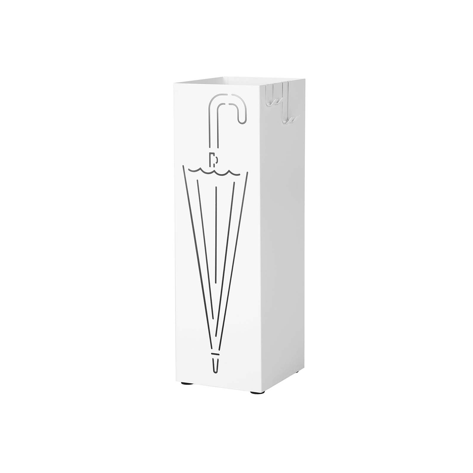 Umbrella Stand - Metal - White - Square with Hooks and Drip Tray