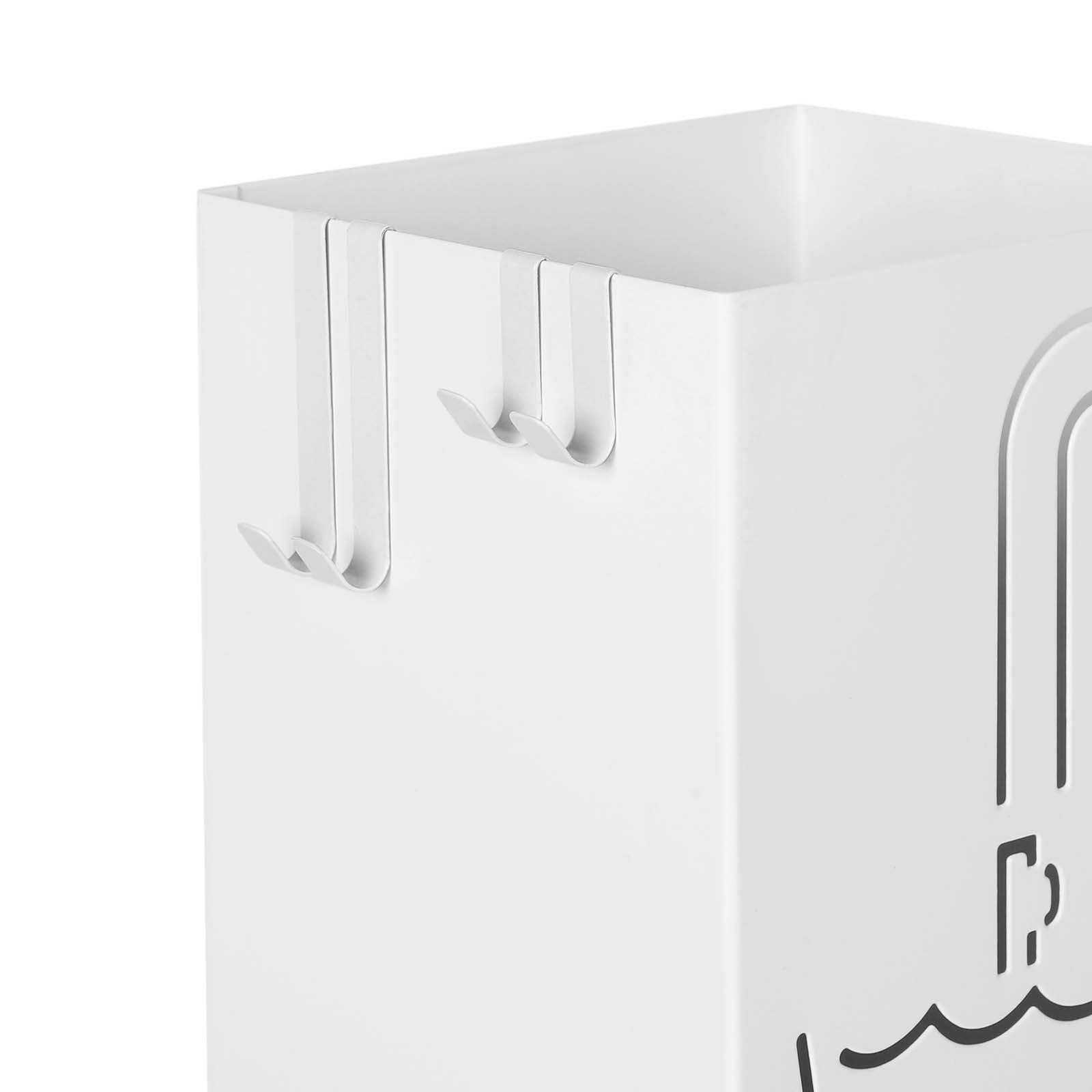 Umbrella Stand - Metal - White - Square with Hooks and Drip Tray
