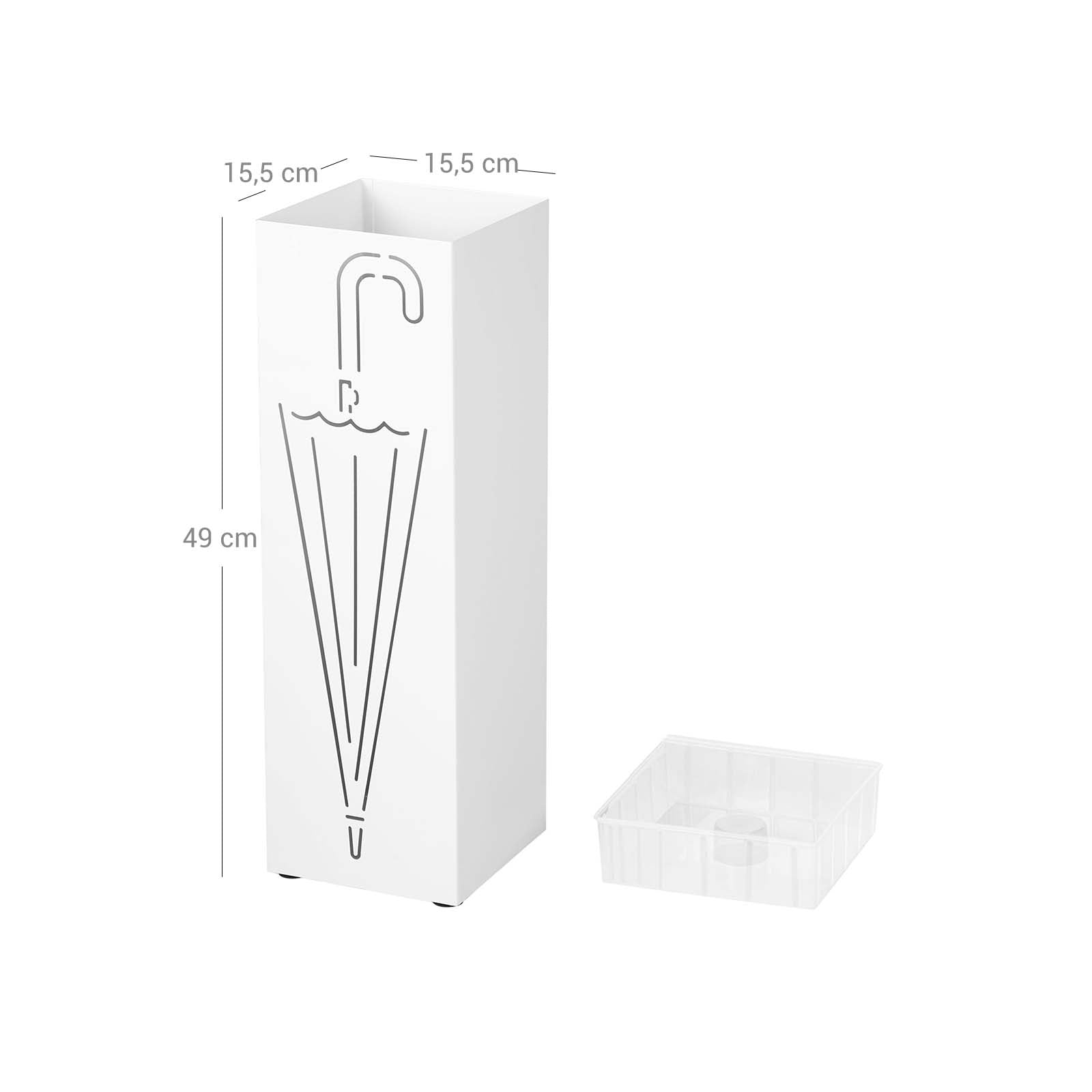 Umbrella Stand - Metal - White - Square with Hooks and Drip Tray