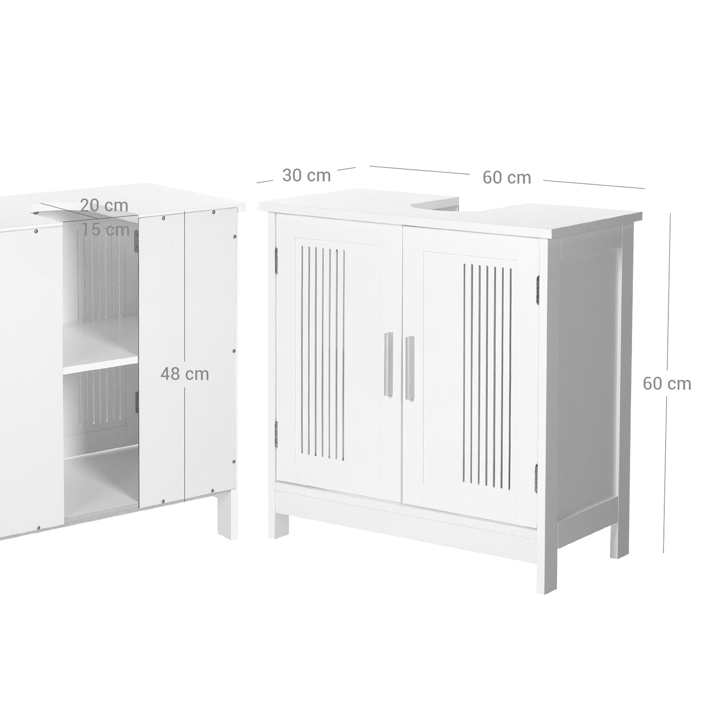 Under Sink Cabinet - MDF - Matte White - Double Door with Adjustable Shelf