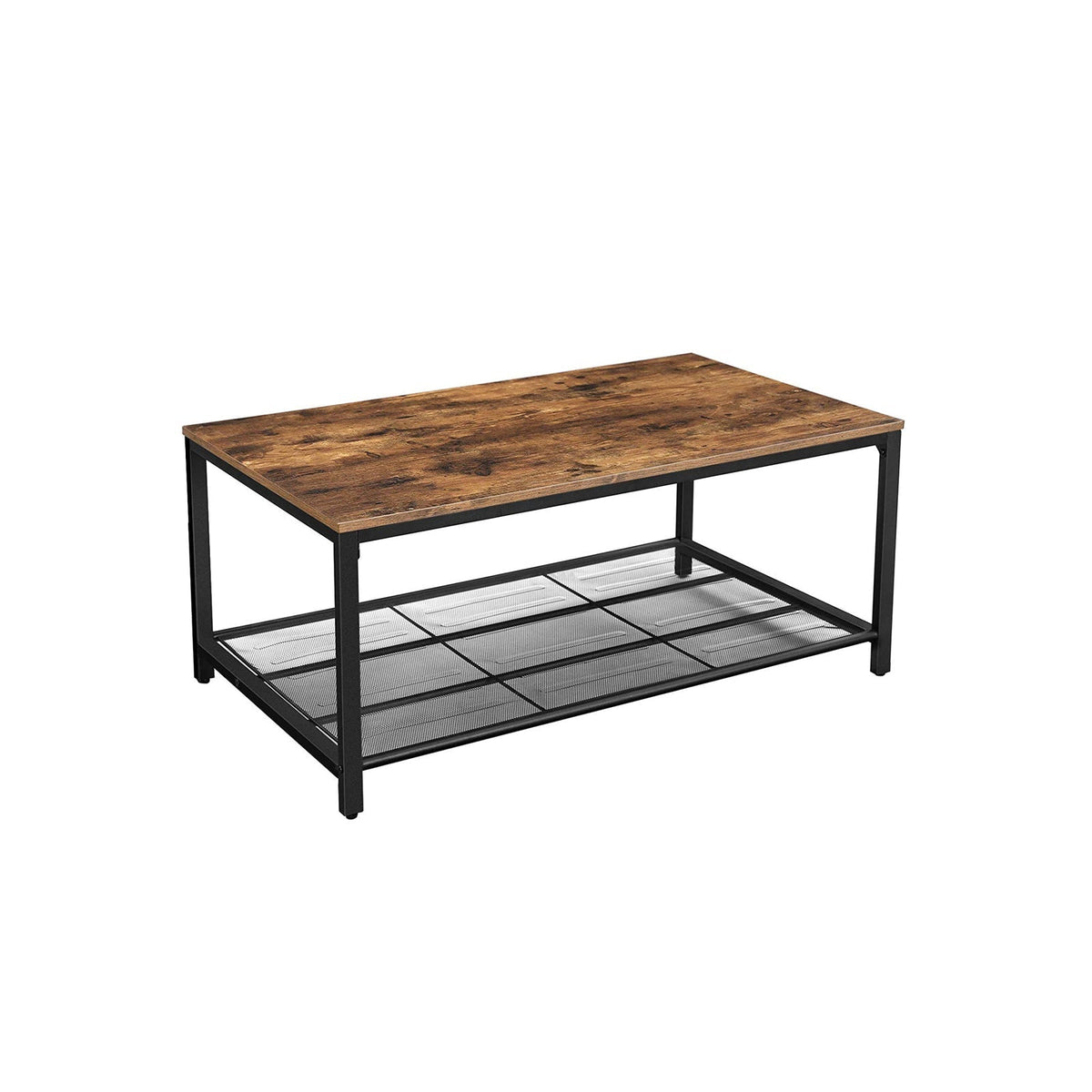 Coffee Table - Wood - Rustic Brown - Large Storage with Dense Mesh Shelf