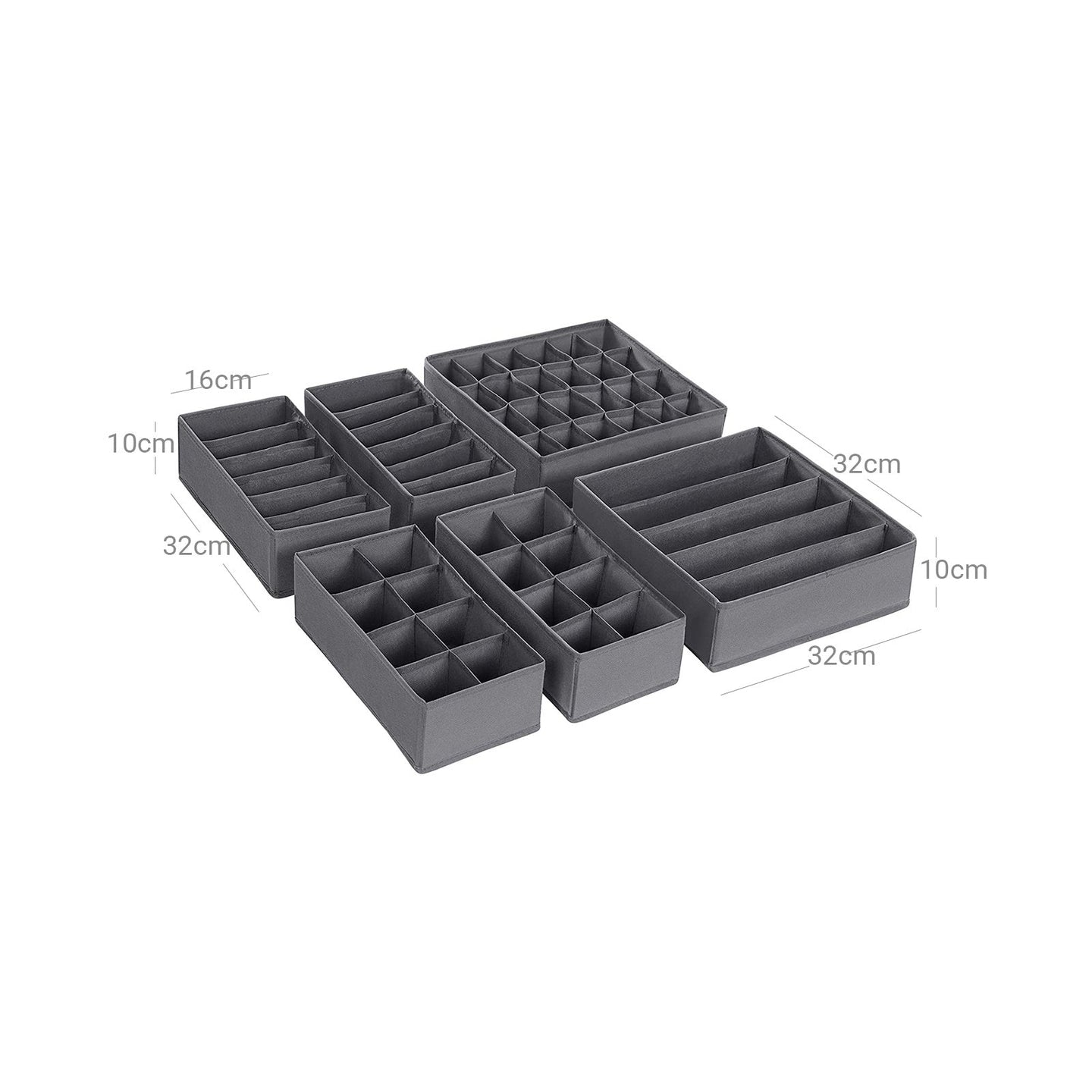Underwear Drawer Organisers - Fabric - Grey - Foldable Set of 8 for Bras