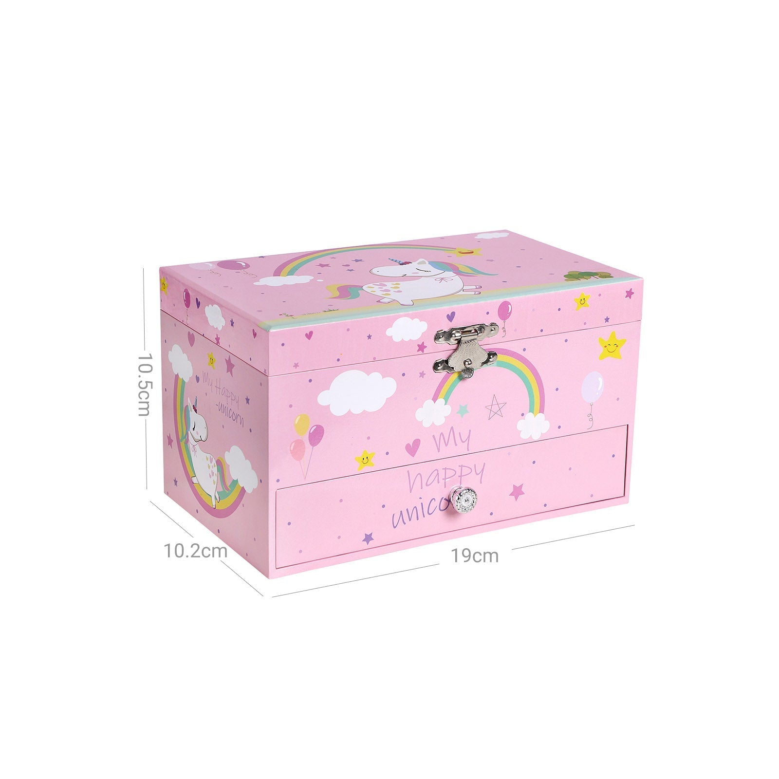 Musical Jewelry Box - Wood - Pink - Unicorn Melody with Pullout Drawer and Divided Compartments