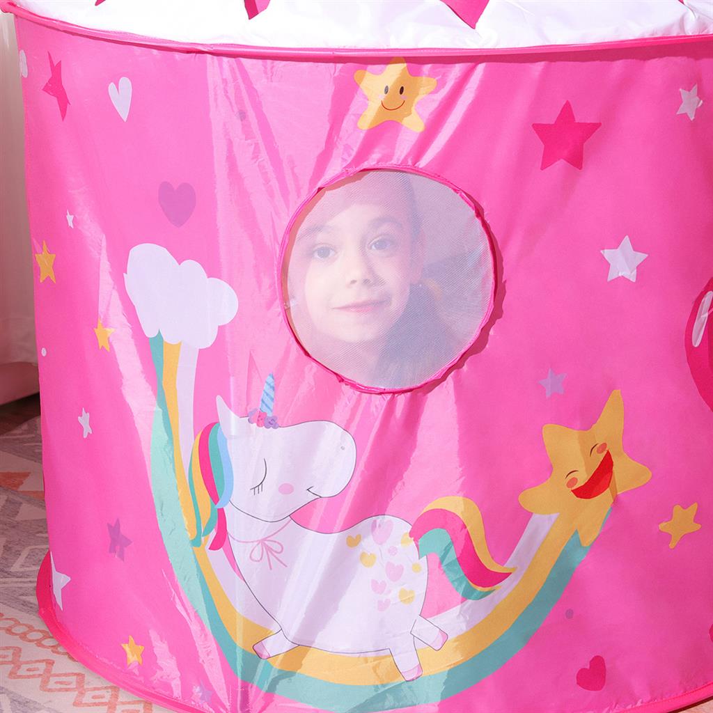 Kids Play Tent - Fabric - Pink - 3-in-1 Unicorn Princess Theme with Tunnel and Ball Pit