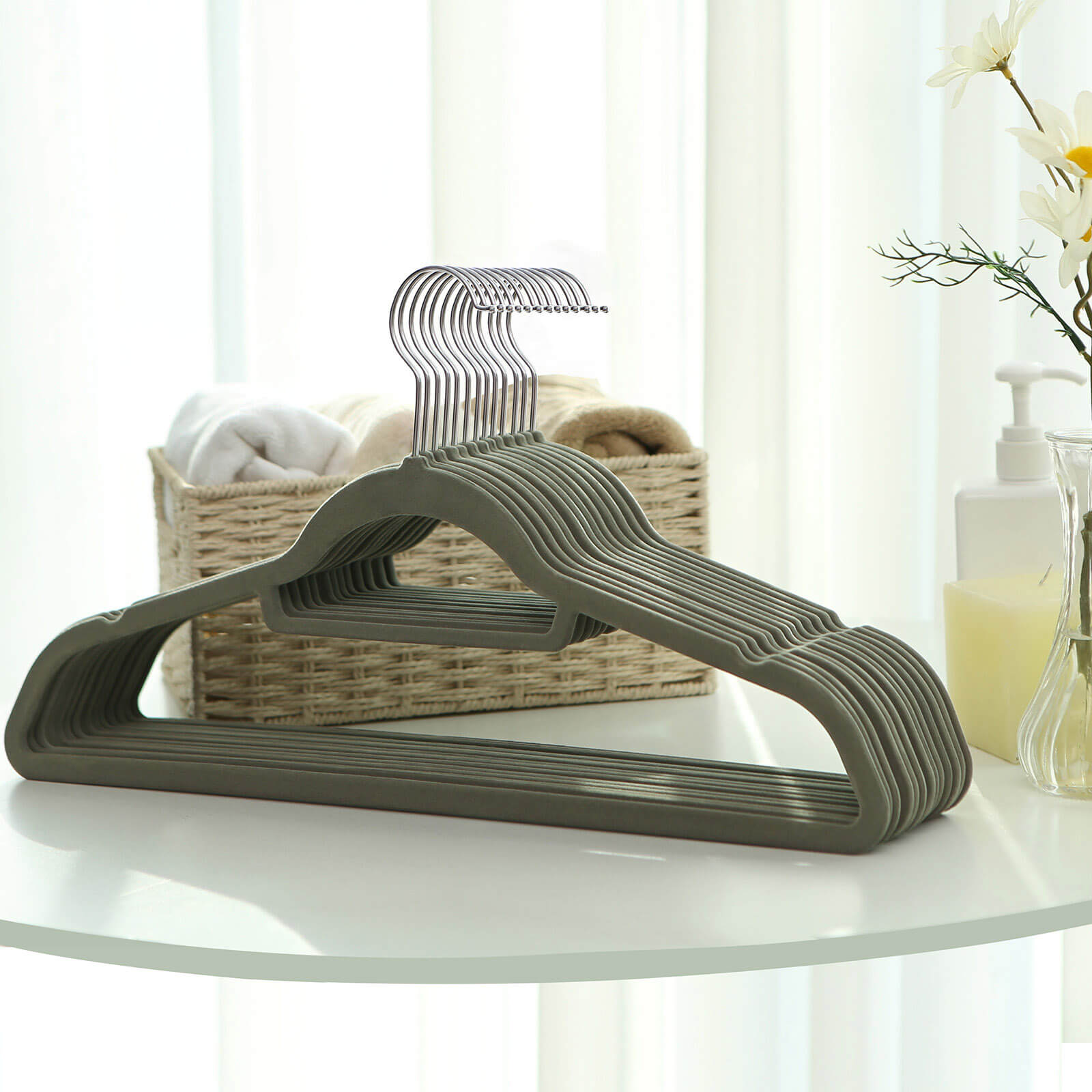 Velvet Clothes Hangers - Velvet - Grey - Ultra Thin Space Saving with Tie Organizer and 360 Degree Swivel Hook