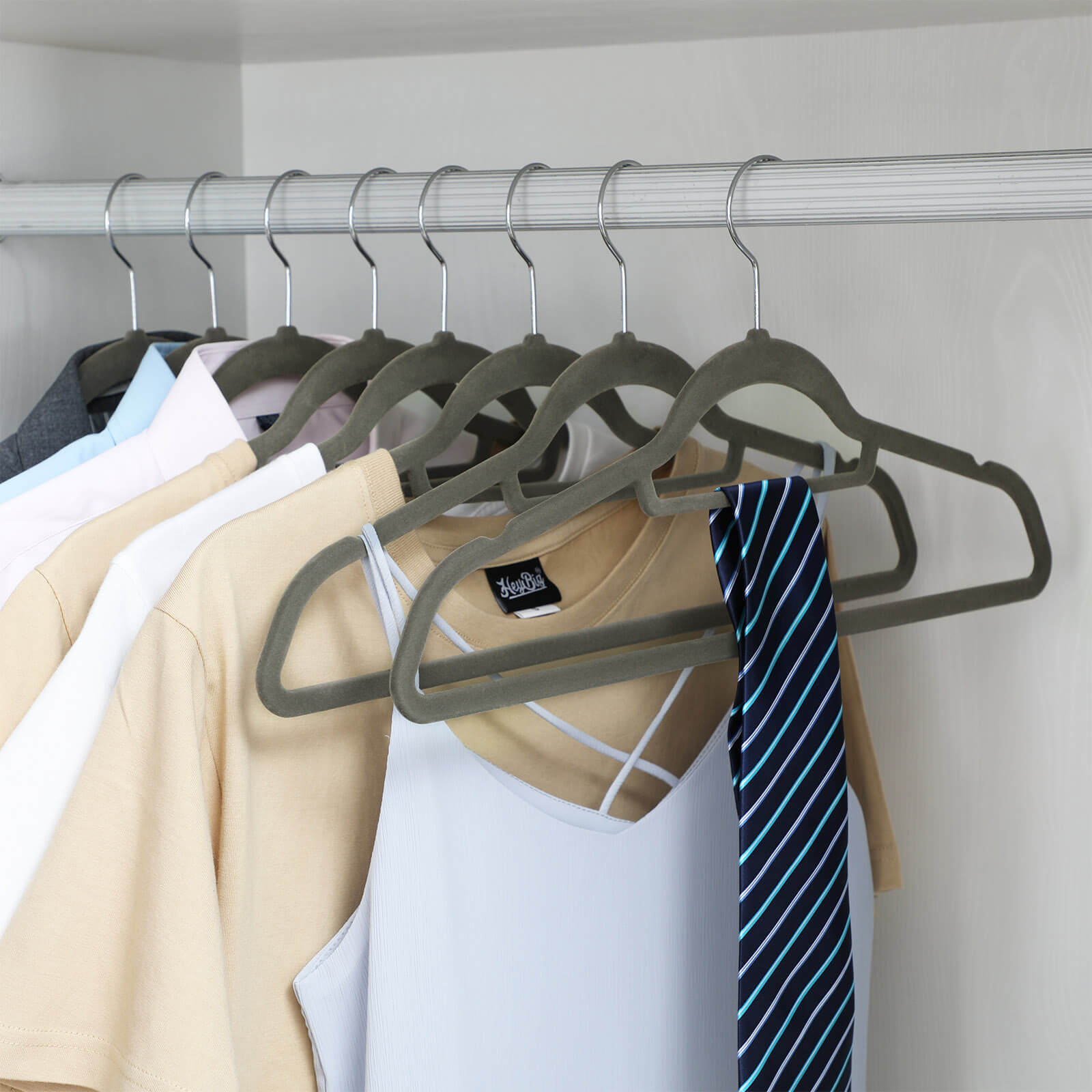 Velvet Clothes Hangers - Velvet - Grey - Ultra Thin Space Saving with Tie Organizer and 360 Degree Swivel Hook