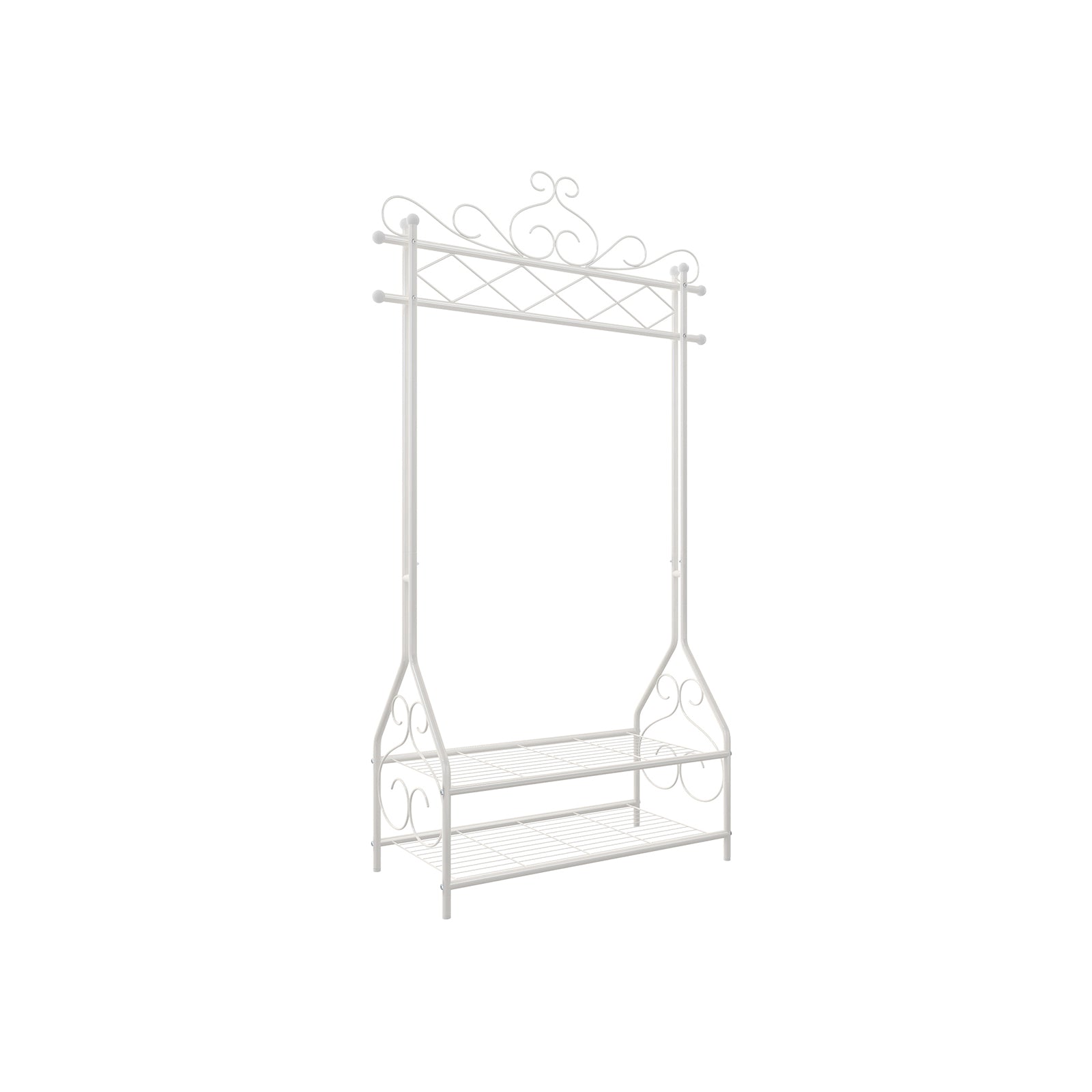 Vintage Coat Rack - Metal - Cream - Includes Garment Rail and 2 Shelves