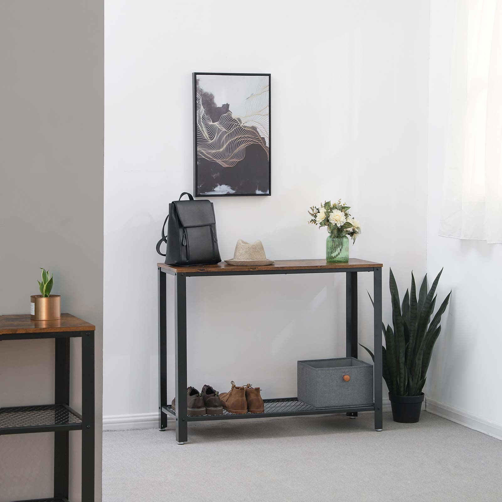 Vintage Console Table - Wood - Brown - Stable Design for Entryway and Living Room