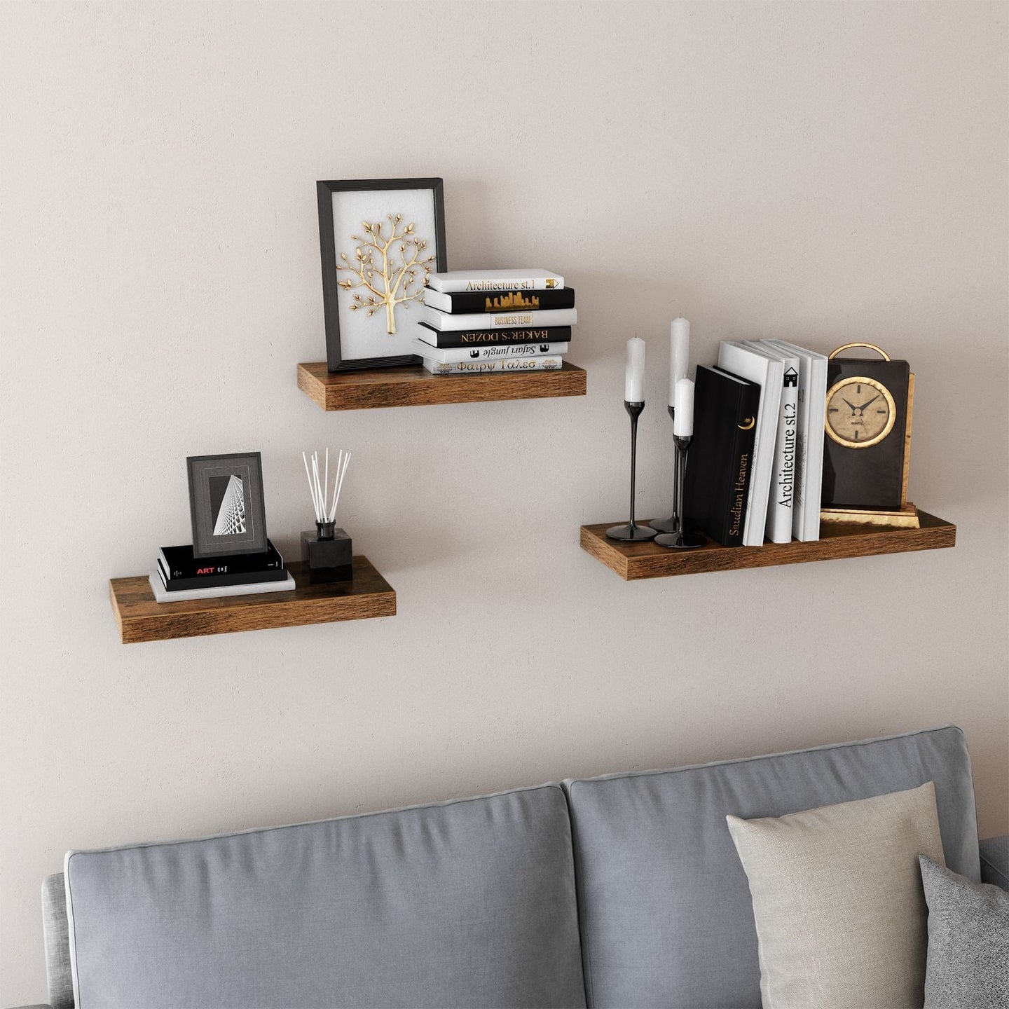 Floating Shelf - MDF - Rustic Brown - Wall Mounted Display Storage