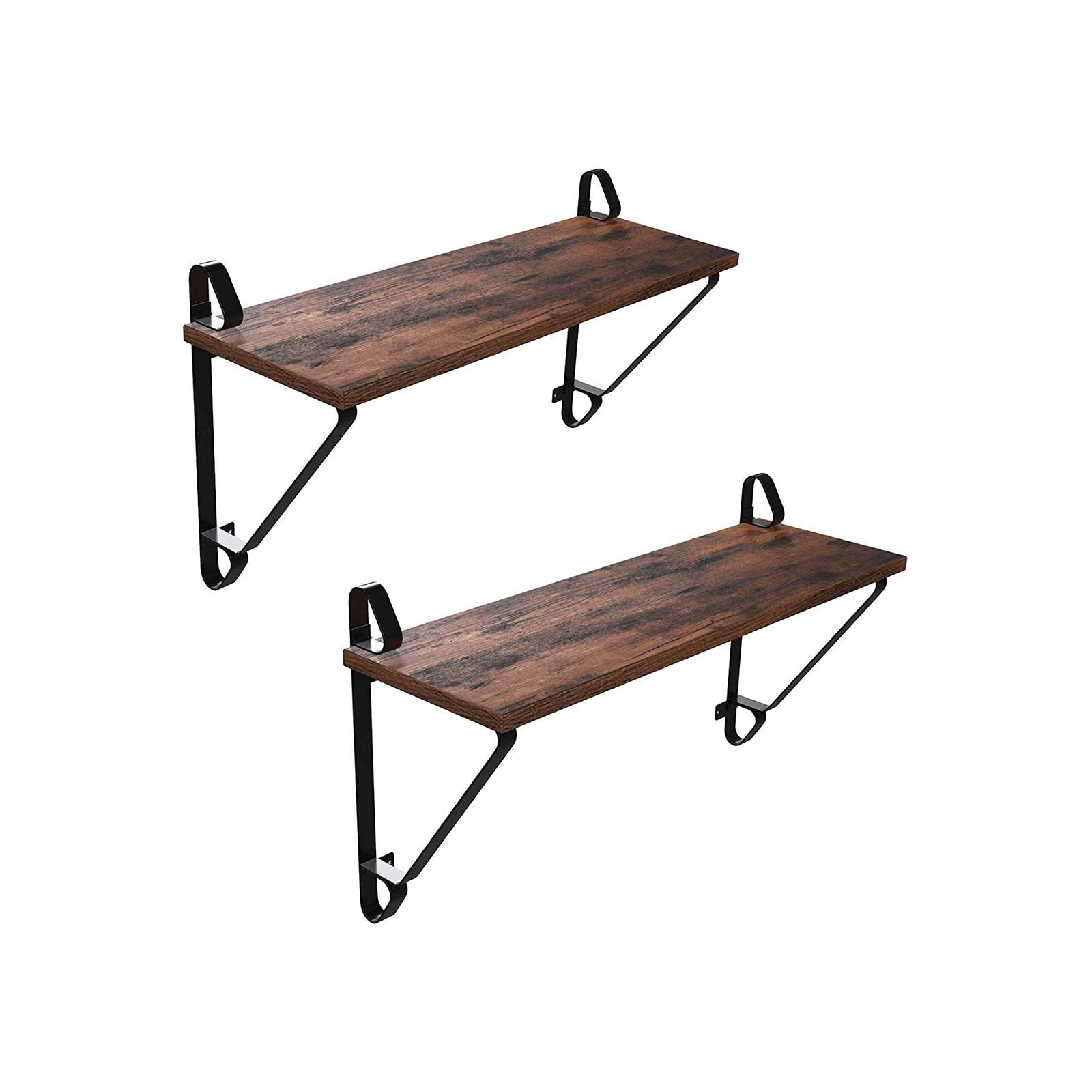 Vintage Floating Shelves - Wood - Rustic Brown - Set of 2 Wall Mounted Display Ledges