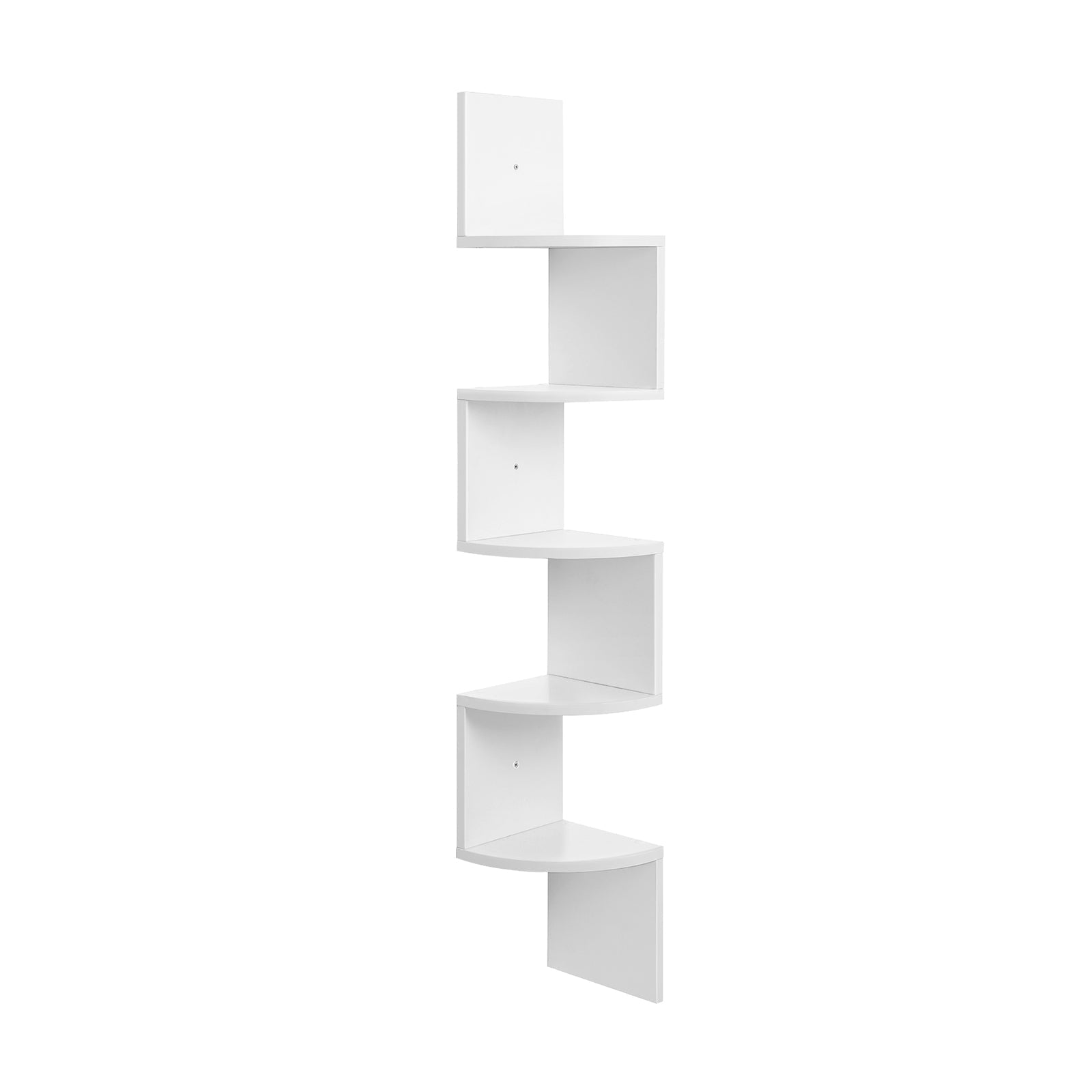 5 Tier Floating Corner Shelf - Wood - White - Zigzag Design
