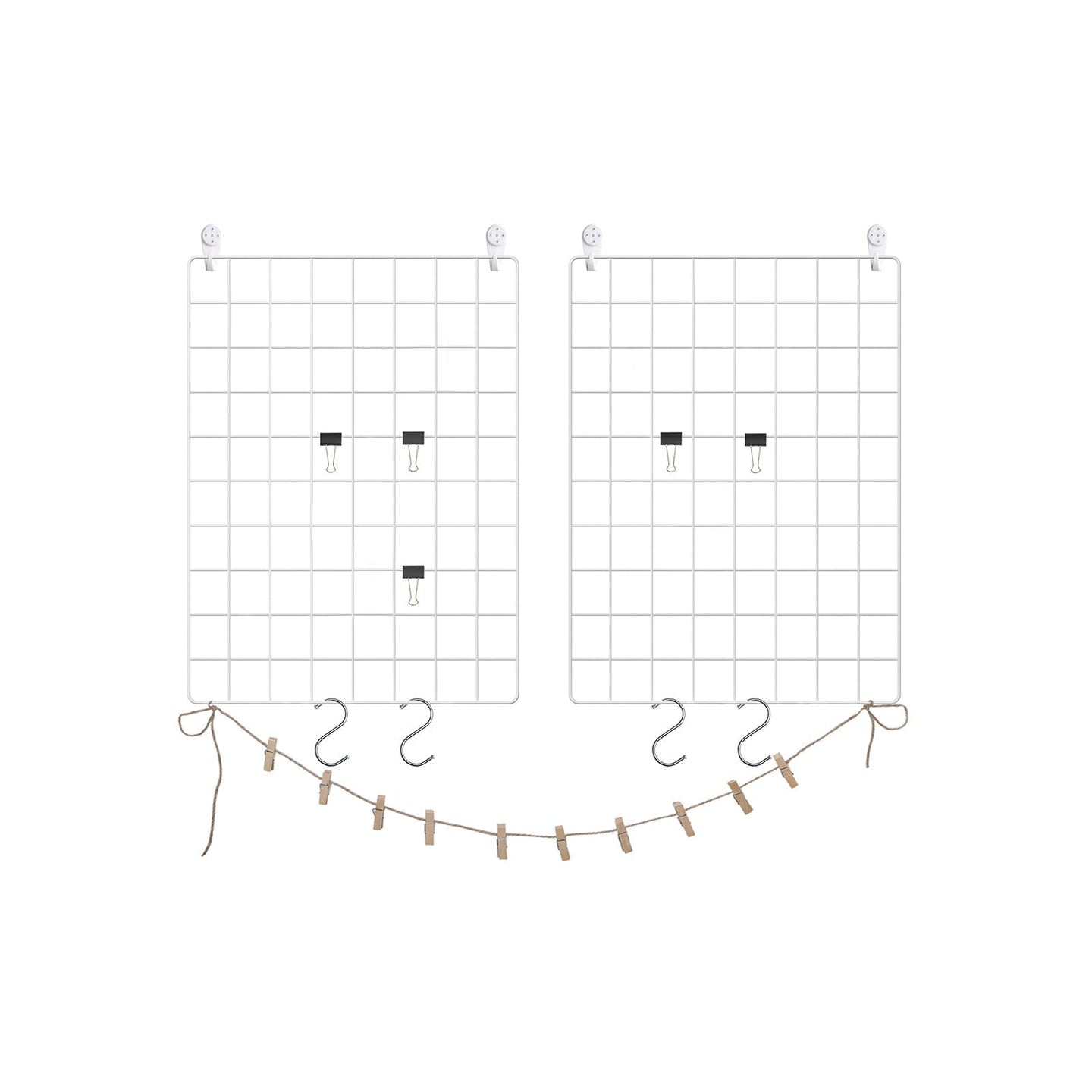 Wall Grid Photo Panel - Metal Mesh - Rose Gold - Set of 2 with S Hooks and Clips