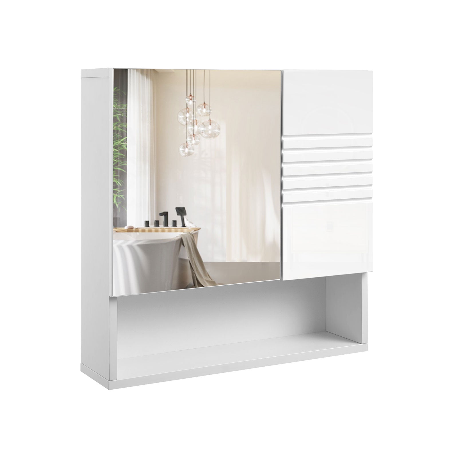 Wall Mounted Bathroom Cabinet - Wood - White - Adjustable Shelves and Buffer Hinges