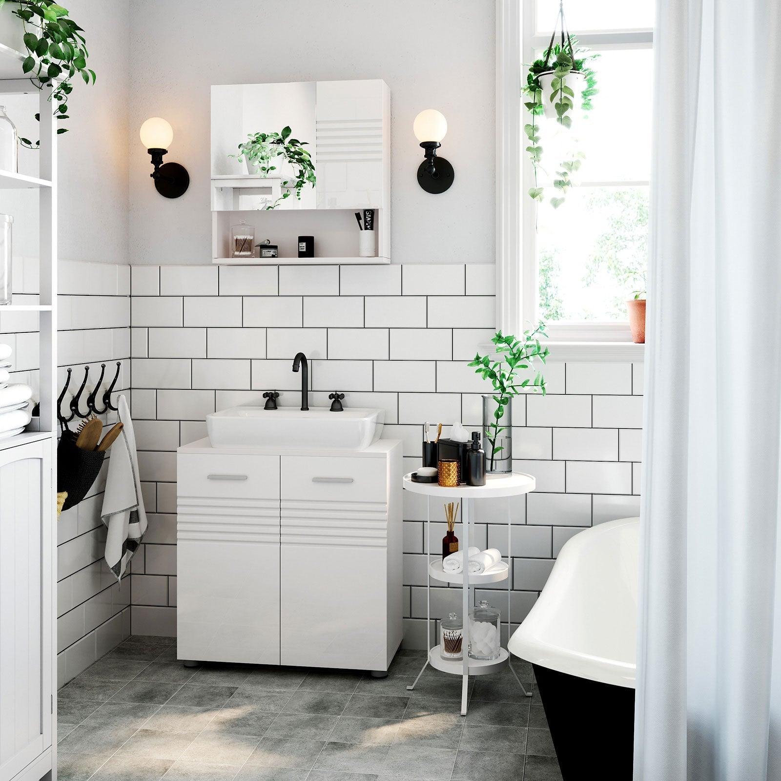Wall Mounted Bathroom Cabinet - Wood - White - Adjustable Shelves and Buffer Hinges