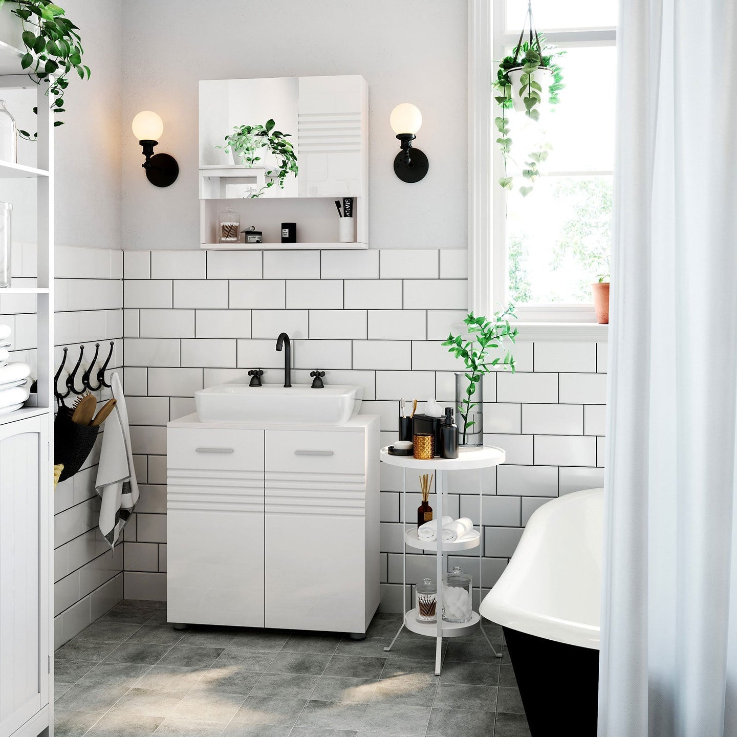 Wall Mounted Bathroom Cabinet - Wood - White - Adjustable Shelves and Buffer Hinges