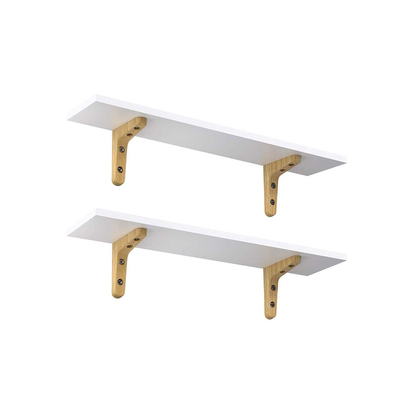 Floating Wall Mounted Shelves - Wood - White and Natural - Set of 2