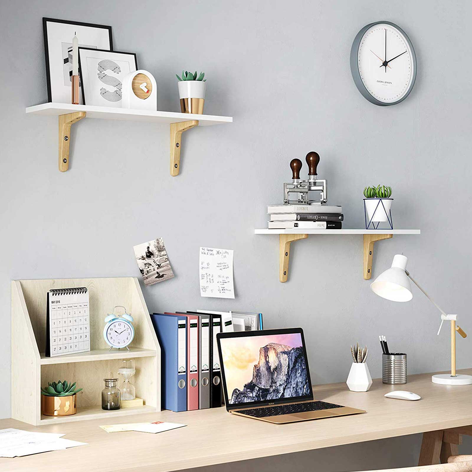 Floating Wall Mounted Shelves - Wood - White and Natural - Set of 2