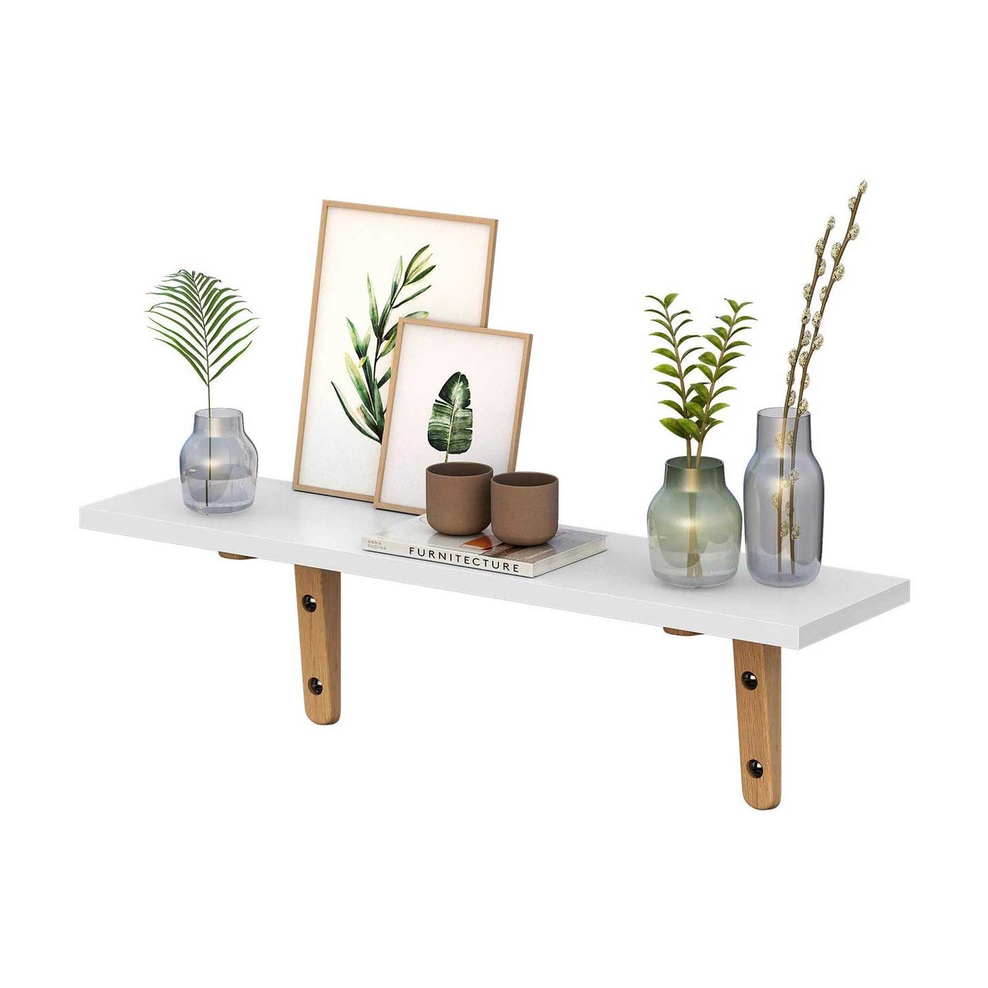 Floating Wall Mounted Shelves - Wood - White and Natural - Set of 2