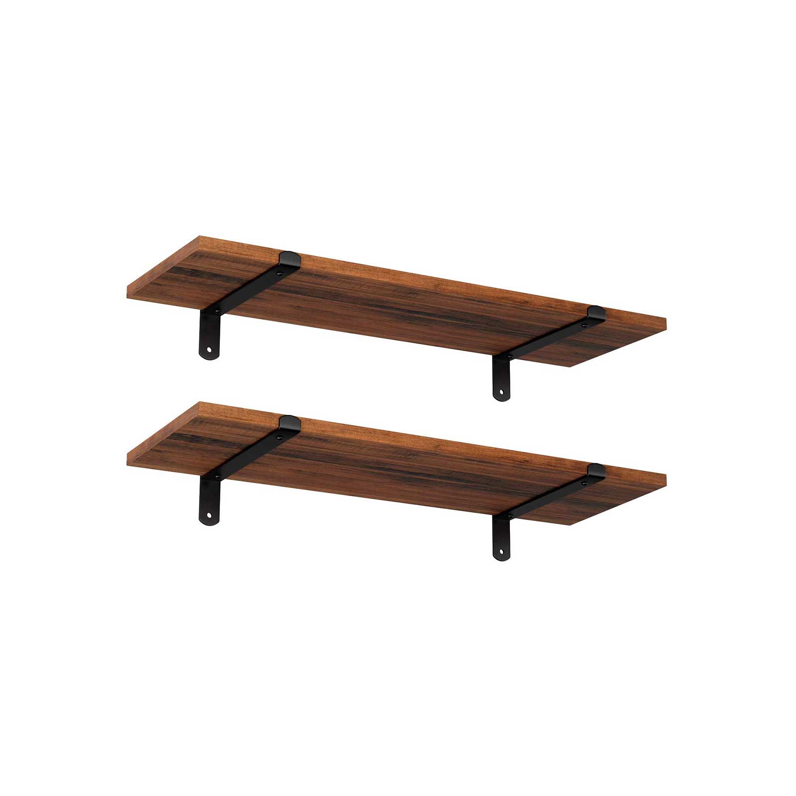 Wall Mounted Floating Shelves - MDF - Brown & Black - Set of 2