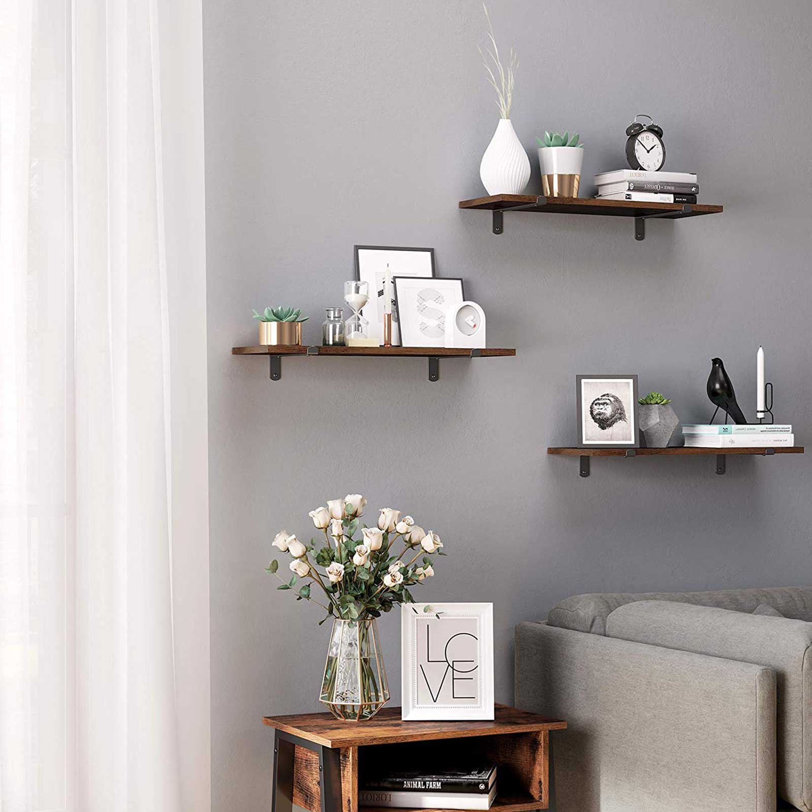 Wall Mounted Floating Shelves - MDF - Brown & Black - Set of 2