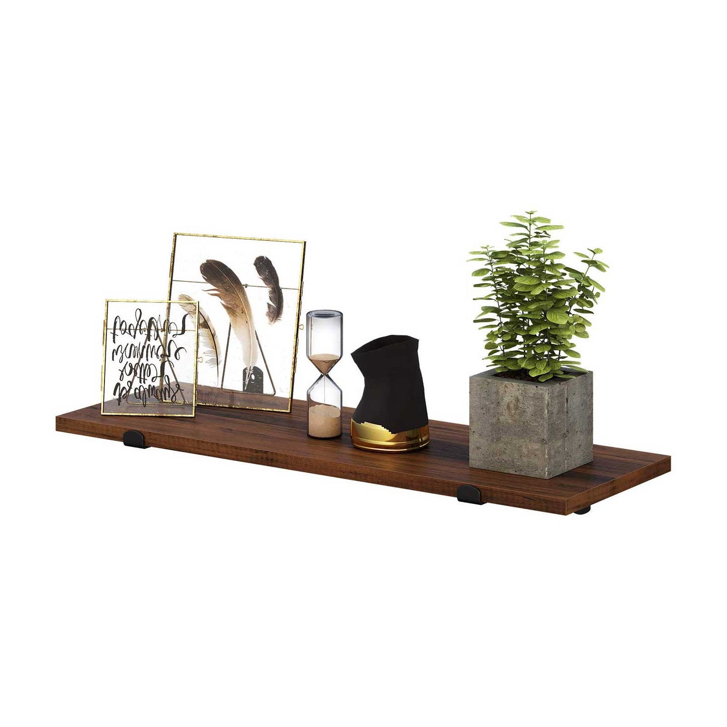 Wall Mounted Floating Shelves - MDF - Brown & Black - Set of 2