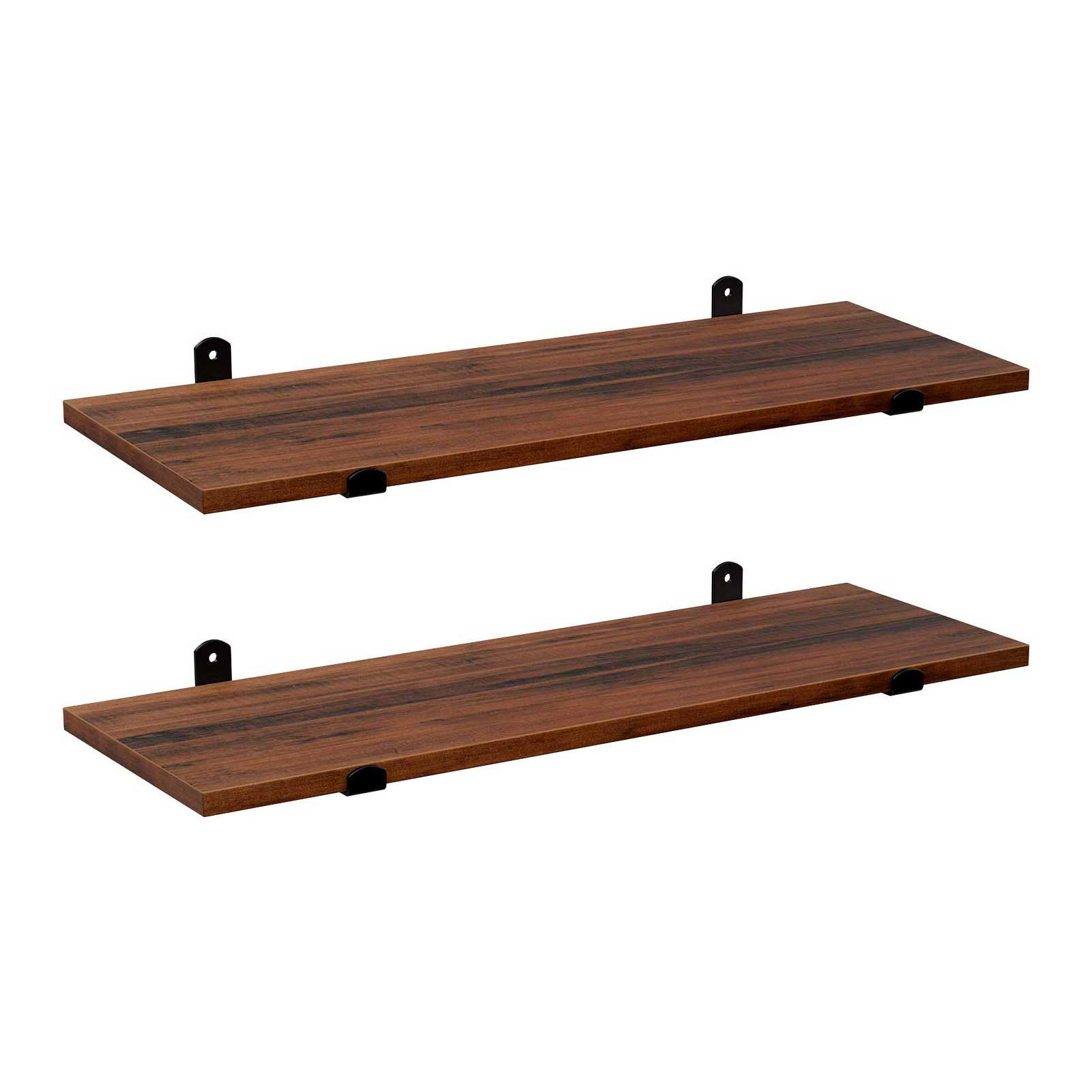 Wall Mounted Floating Shelves - MDF - Brown & Black - Set of 2