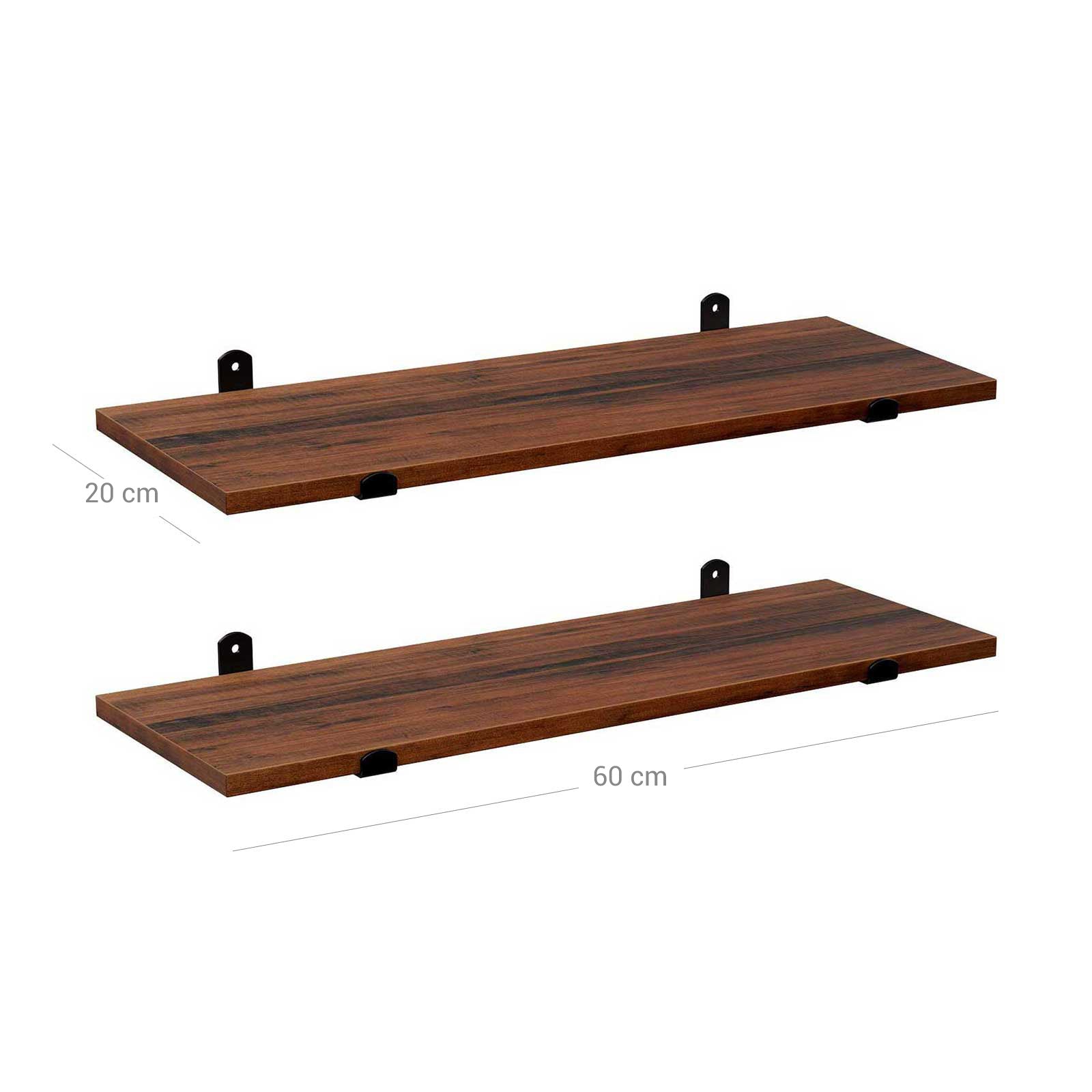 Wall Mounted Floating Shelves - MDF - Brown & Black - Set of 2