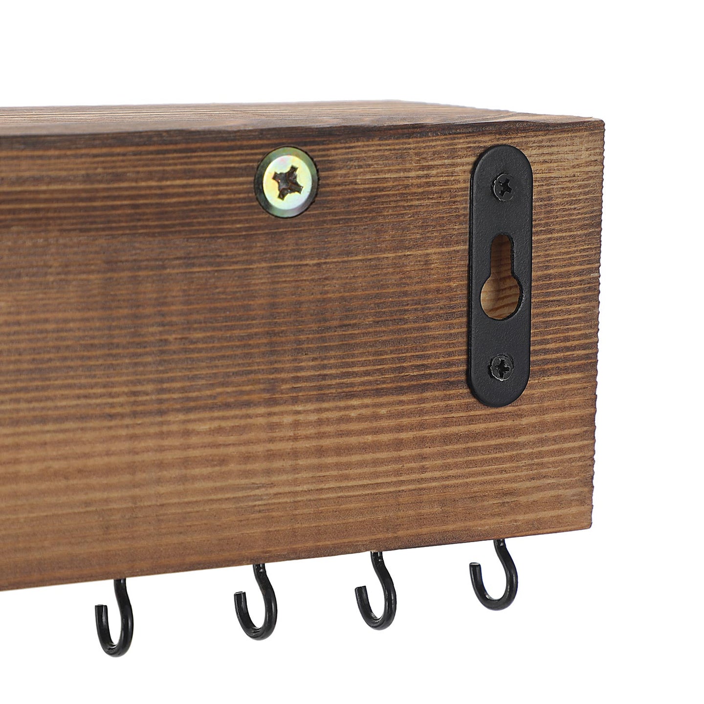 Wall-Mounted Jewellery Organiser - Wood - Rustic Brown - Display with Shelf and Hooks for Earrings and Bracelets