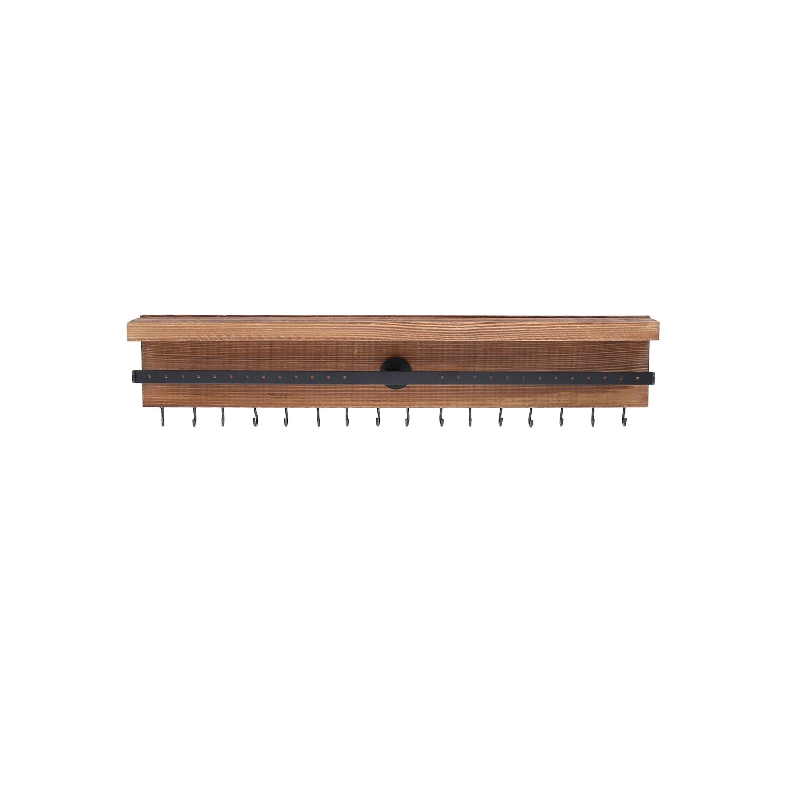 Wall-Mounted Jewellery Organiser - Wood - Rustic Brown - Display with Shelf and Hooks for Earrings and Bracelets