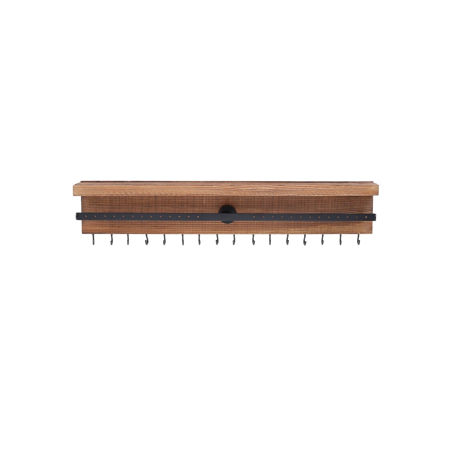 Wall-Mounted Jewellery Organiser - Wood - Rustic Brown - Display with Shelf and Hooks for Earrings and Bracelets