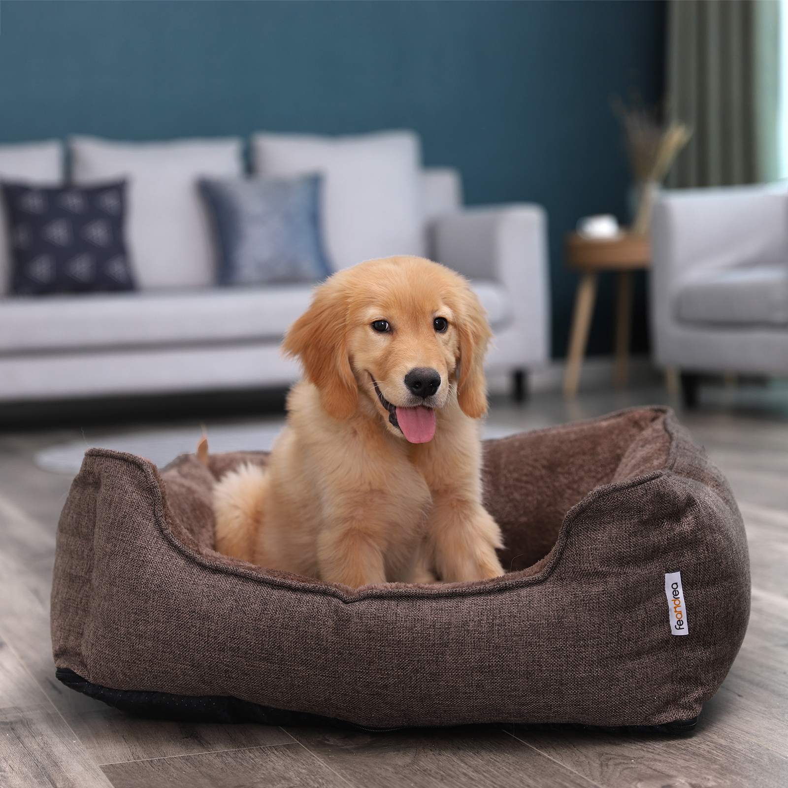 Dog Bed - Plush Fabric - Brown - Washable with Removable Cover