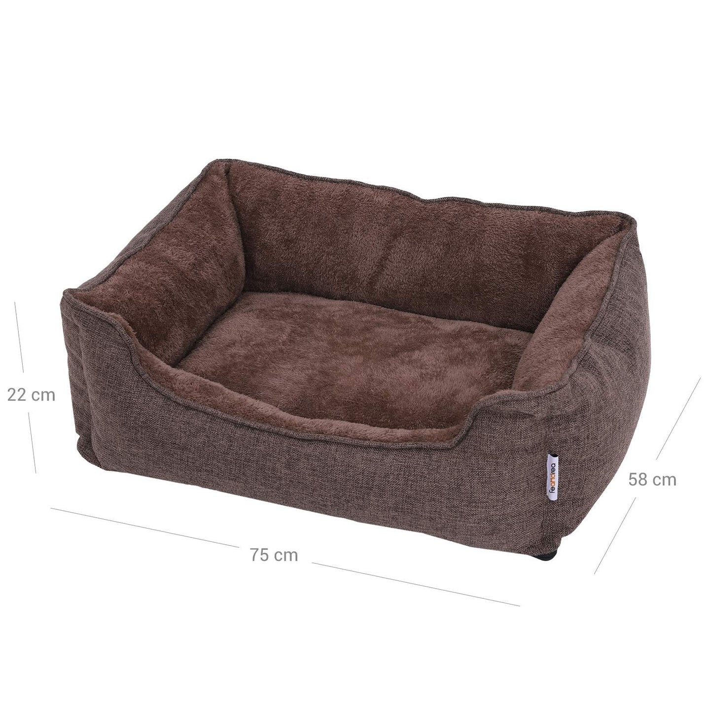 Dog Bed - Plush Fabric - Brown - Washable with Removable Cover