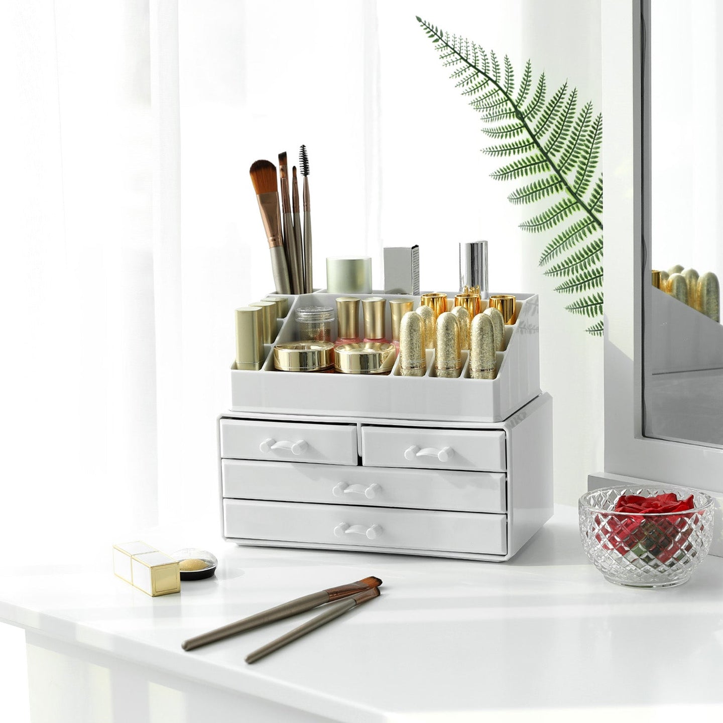 Acrylic Makeup Organizer - Acrylic - White - 4 Drawer Storage Solution for Cosmetics and Jewelry