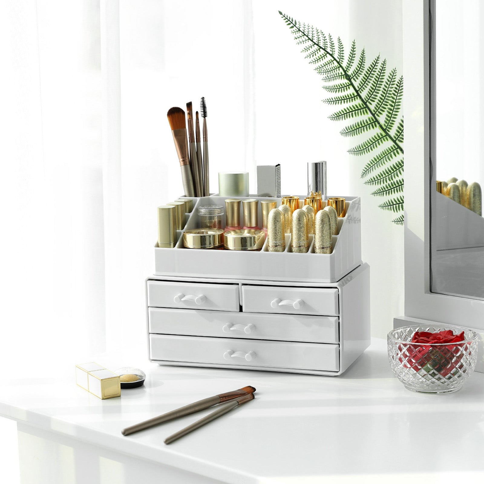 Acrylic Makeup Organizer - Acrylic - White - 4 Drawer Storage Solution for Cosmetics and Jewelry