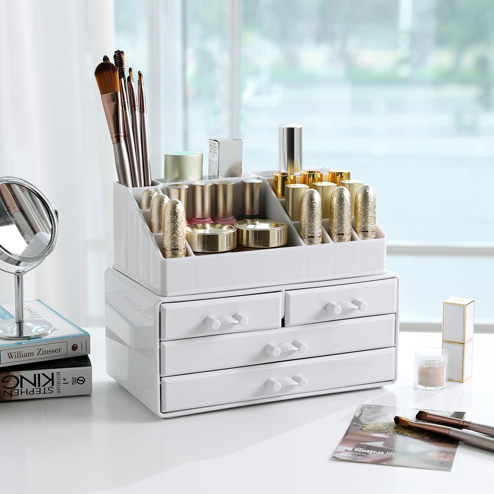 Acrylic Makeup Organizer - Acrylic - White - 4 Drawer Storage Solution for Cosmetics and Jewelry