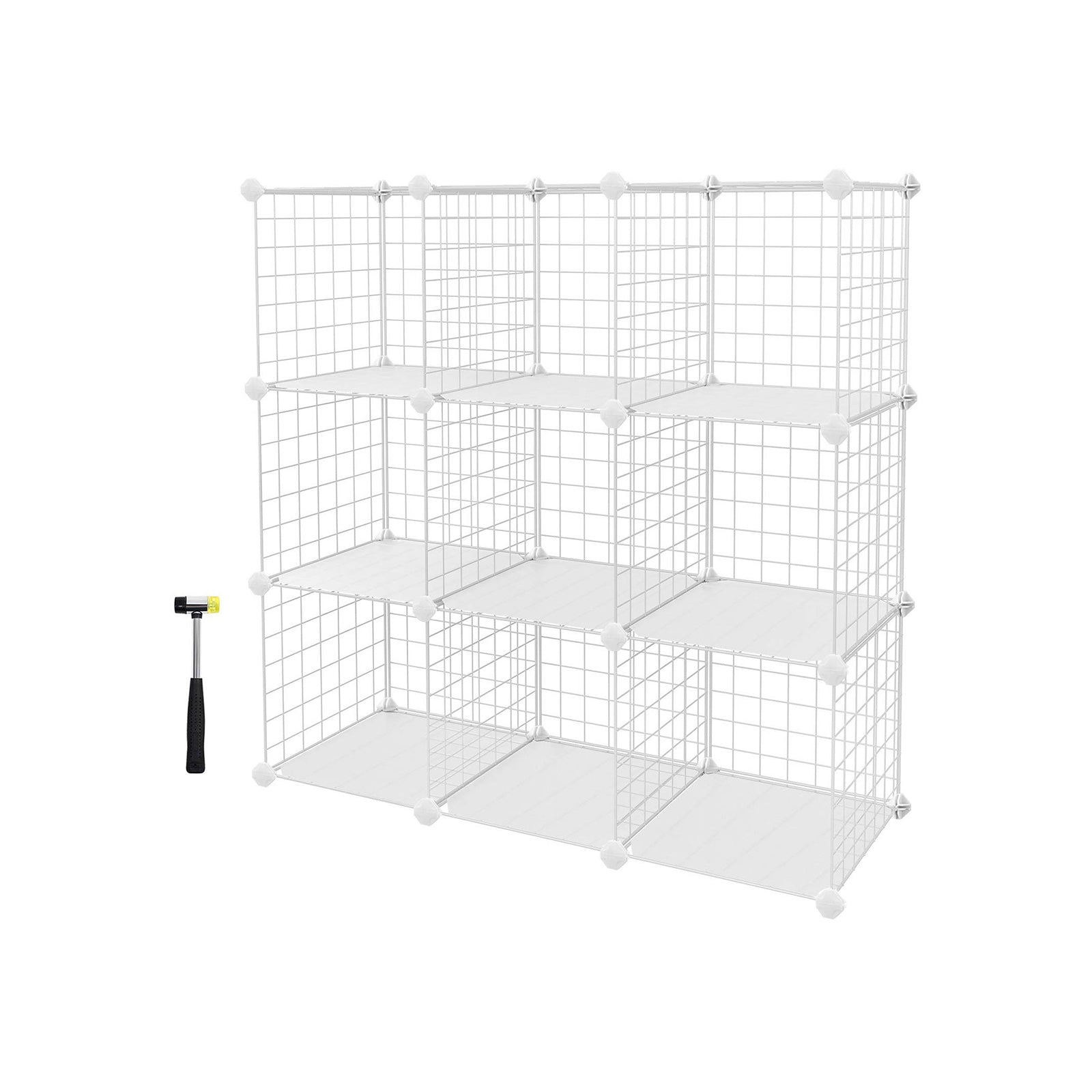 Storage Cubes - Metal Wire - White - Interlocking Shelving Unit with PP Plastic Sheets