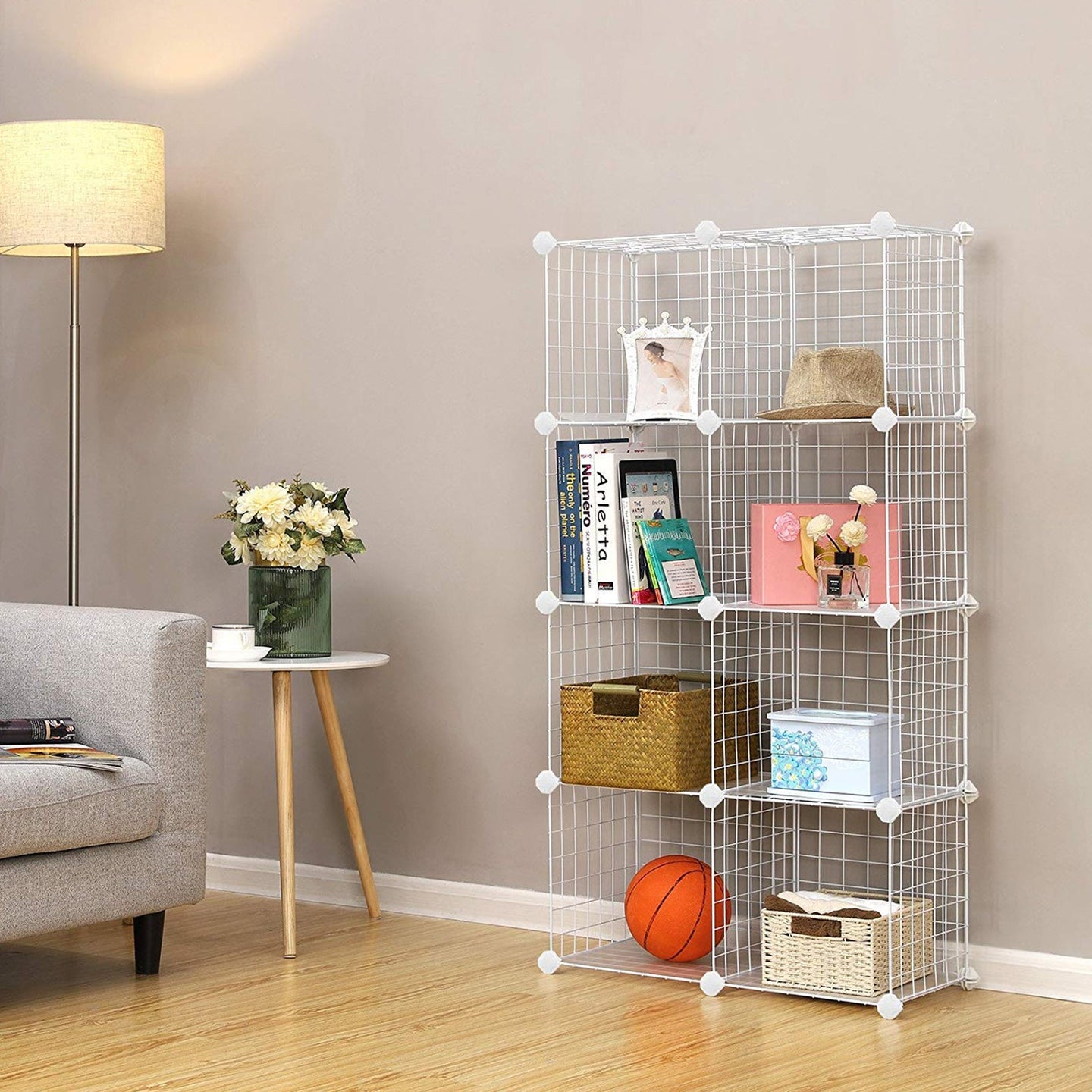Storage Cubes - Metal Wire - White - Interlocking Shelving Unit with PP Plastic Sheets