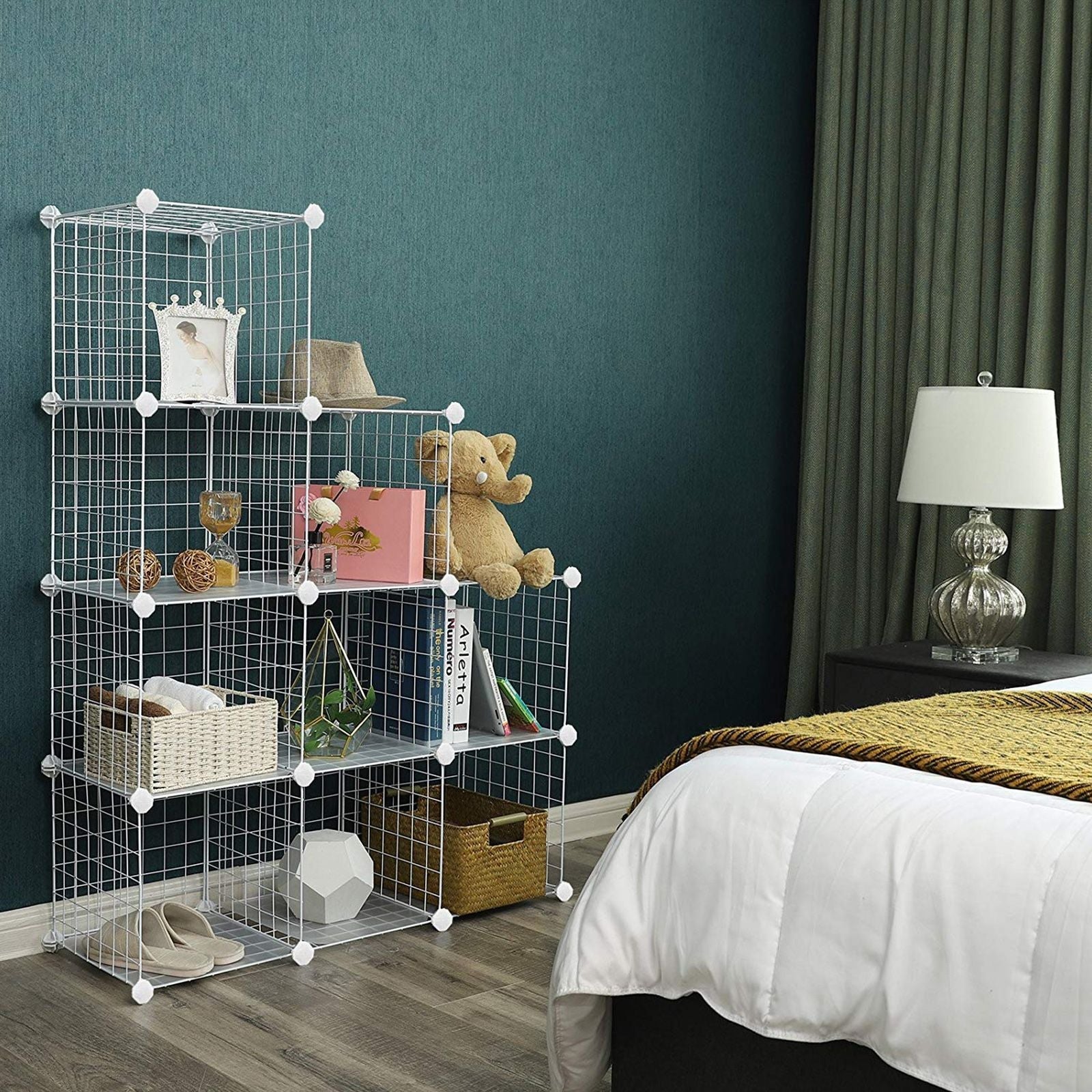 Storage Cubes - Metal Wire - White - Interlocking Shelving Unit with PP Plastic Sheets