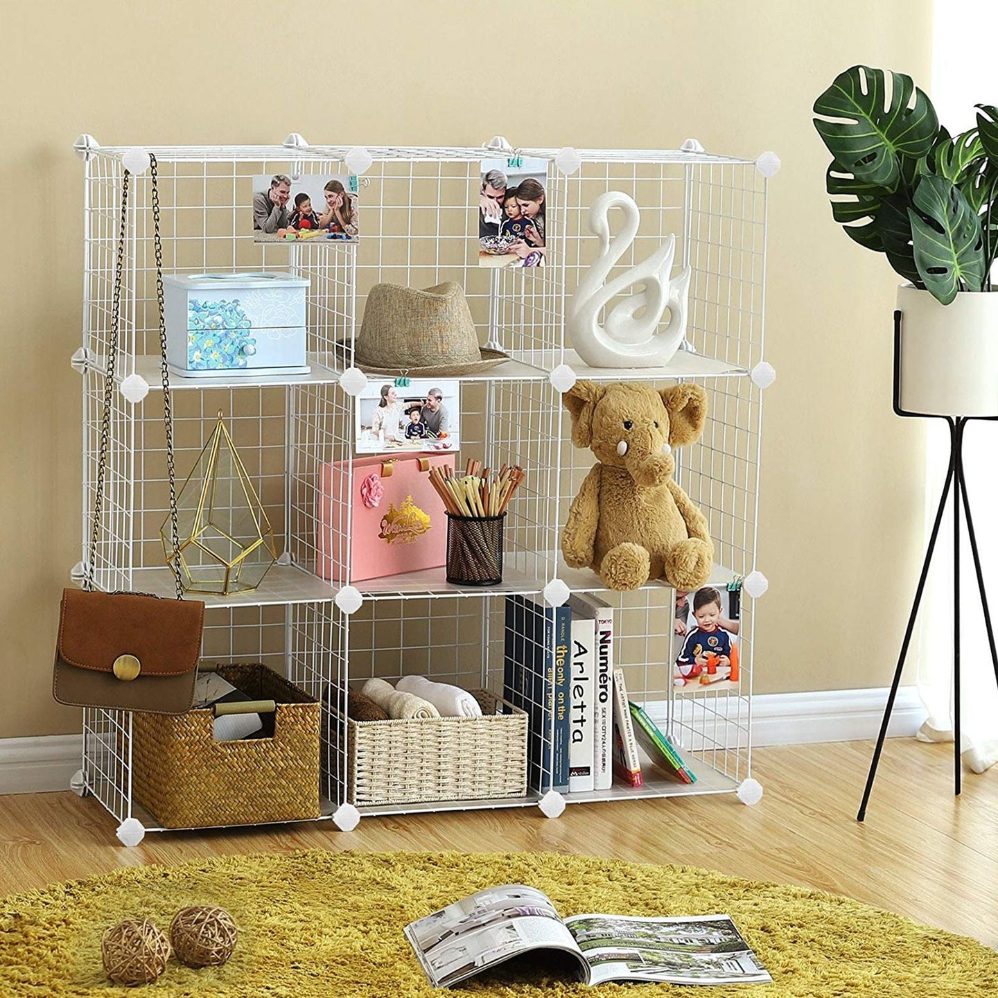Storage Cubes - Metal Wire - White - Interlocking Shelving Unit with PP Plastic Sheets