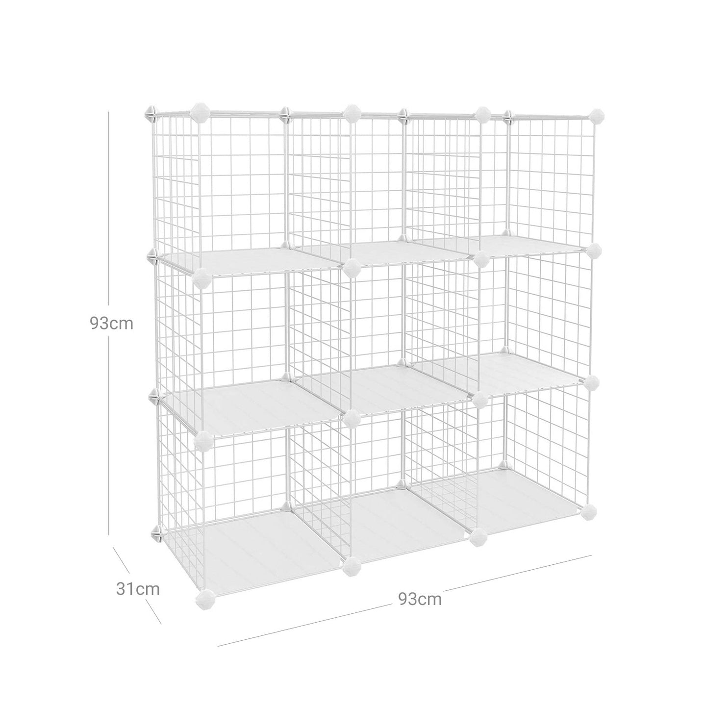 Storage Cubes - Metal Wire - White - Interlocking Shelving Unit with PP Plastic Sheets
