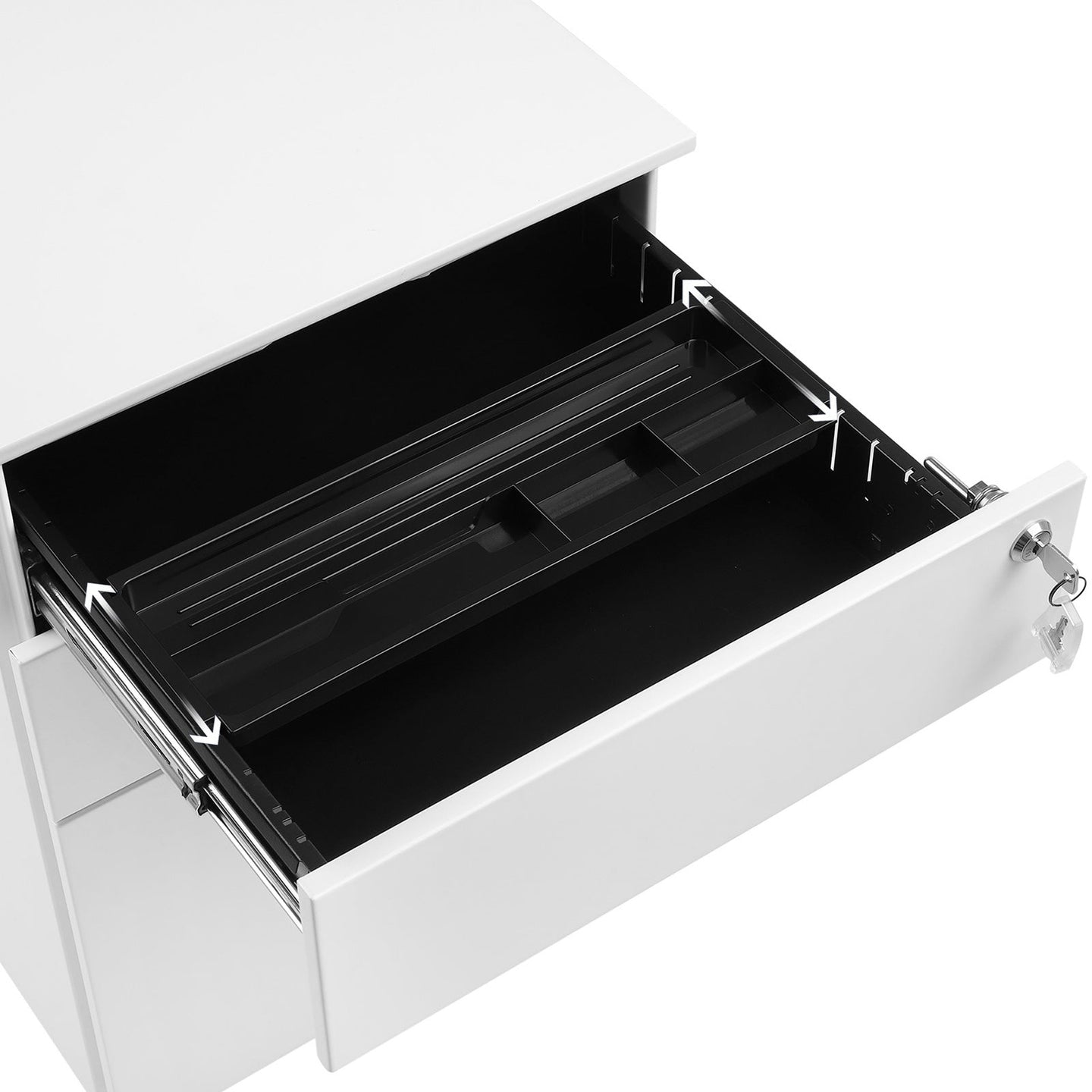 Lockable Steel File Cabinet - Steel - White - Mobile Design with 3 Drawers and Suspension File Hanging Rails