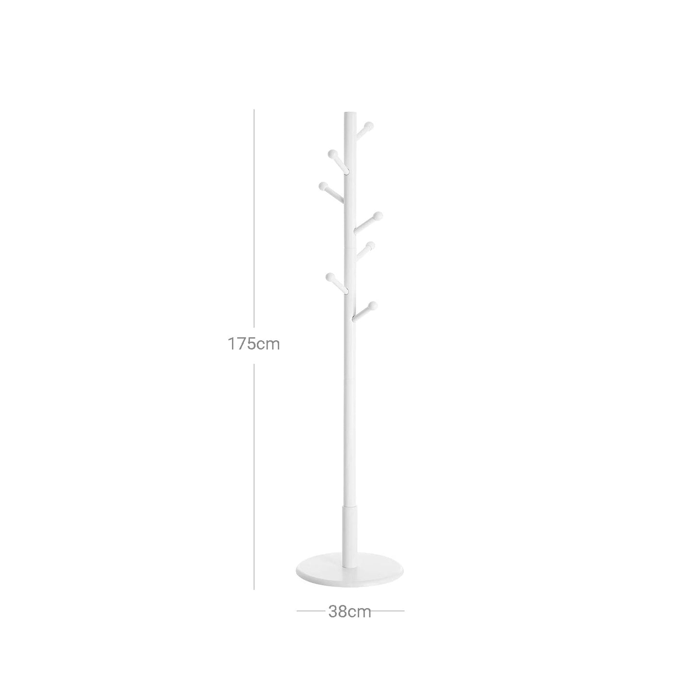 Hall Tree - Wood - White - Free Standing with 7 Rounded Hooks