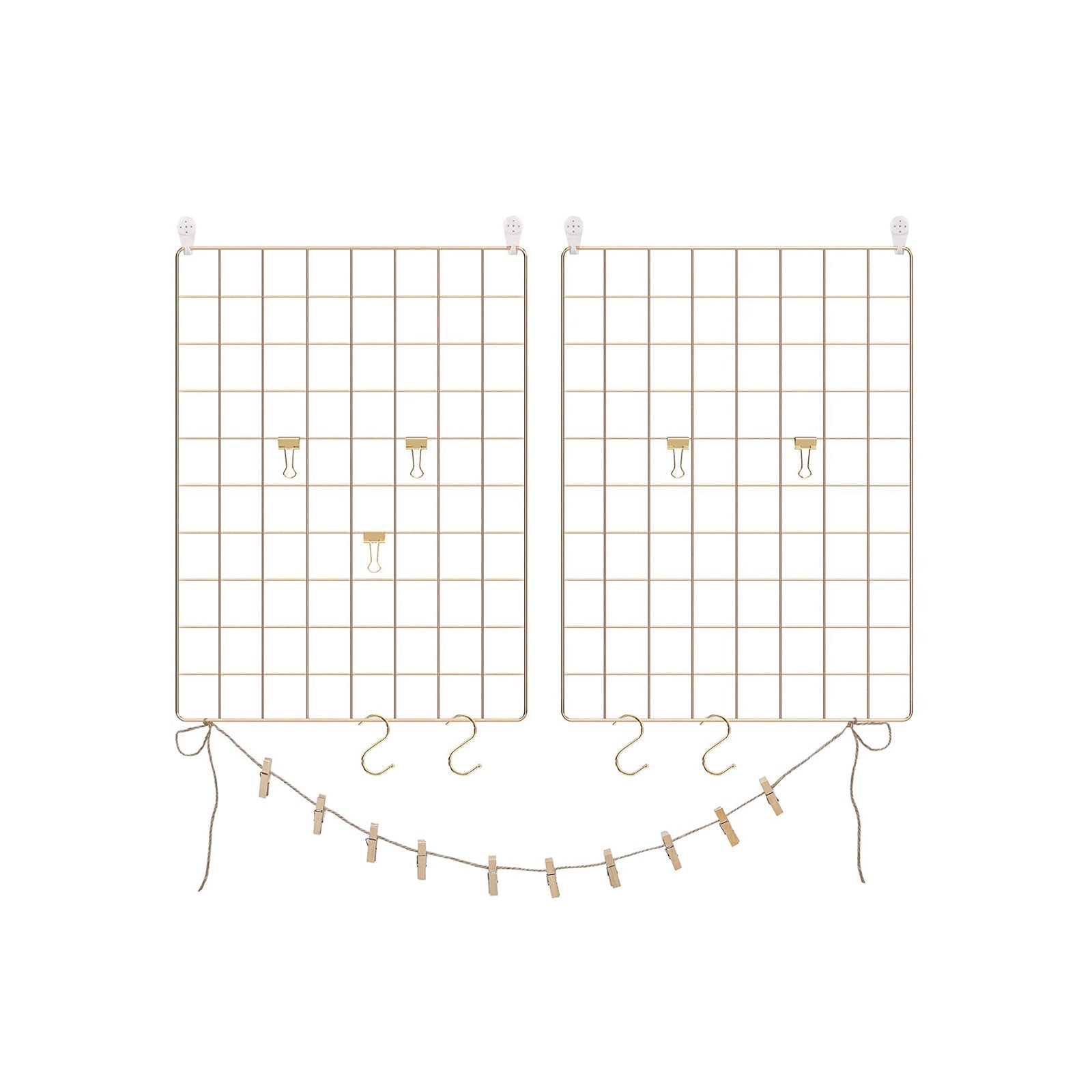 Wire Wall Grid Panel - Metal - Rose Gold - Multifunctional Photo Display Set of 2