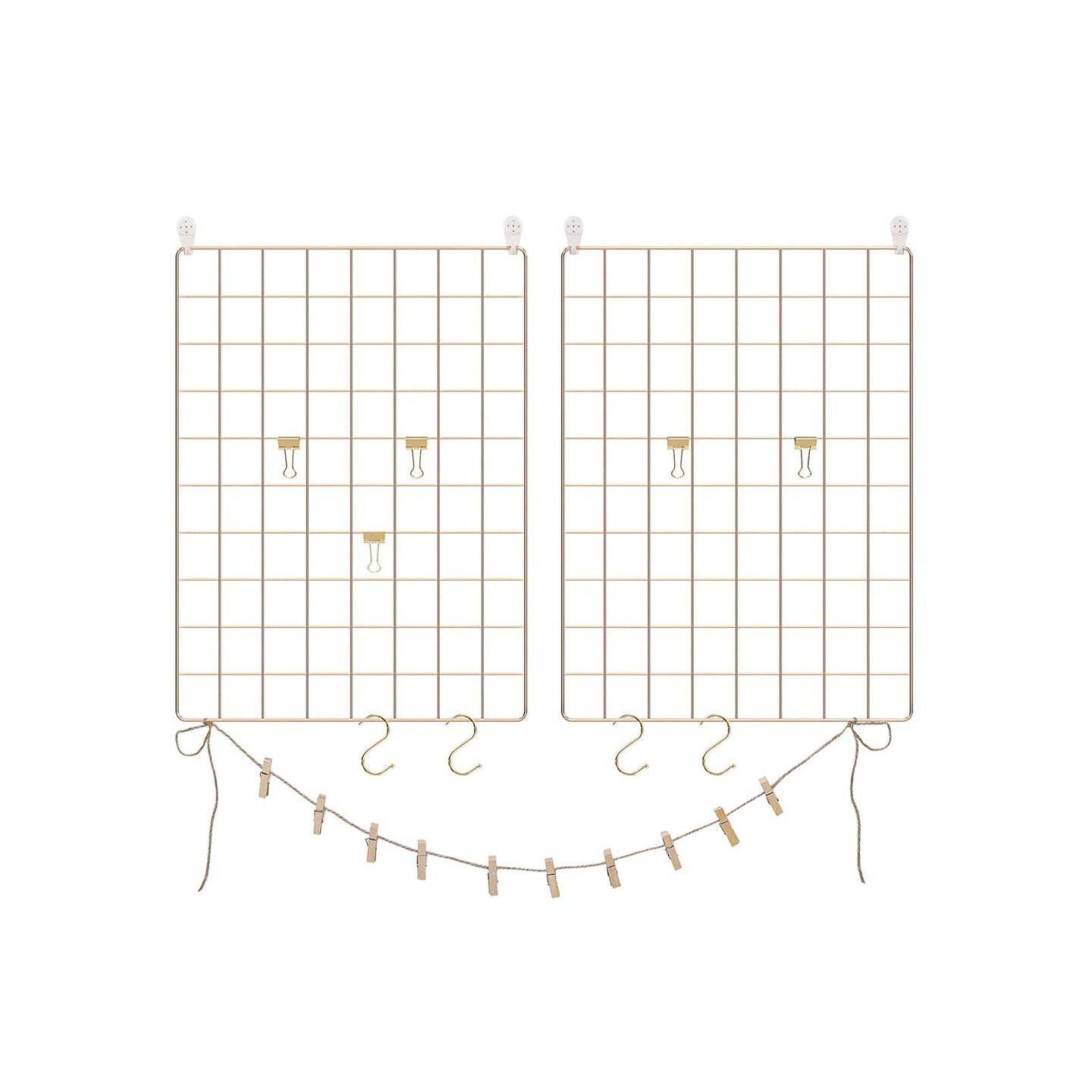 Wire Wall Grid Panel - Metal - Rose Gold - Multifunctional Photo Display Set of 2