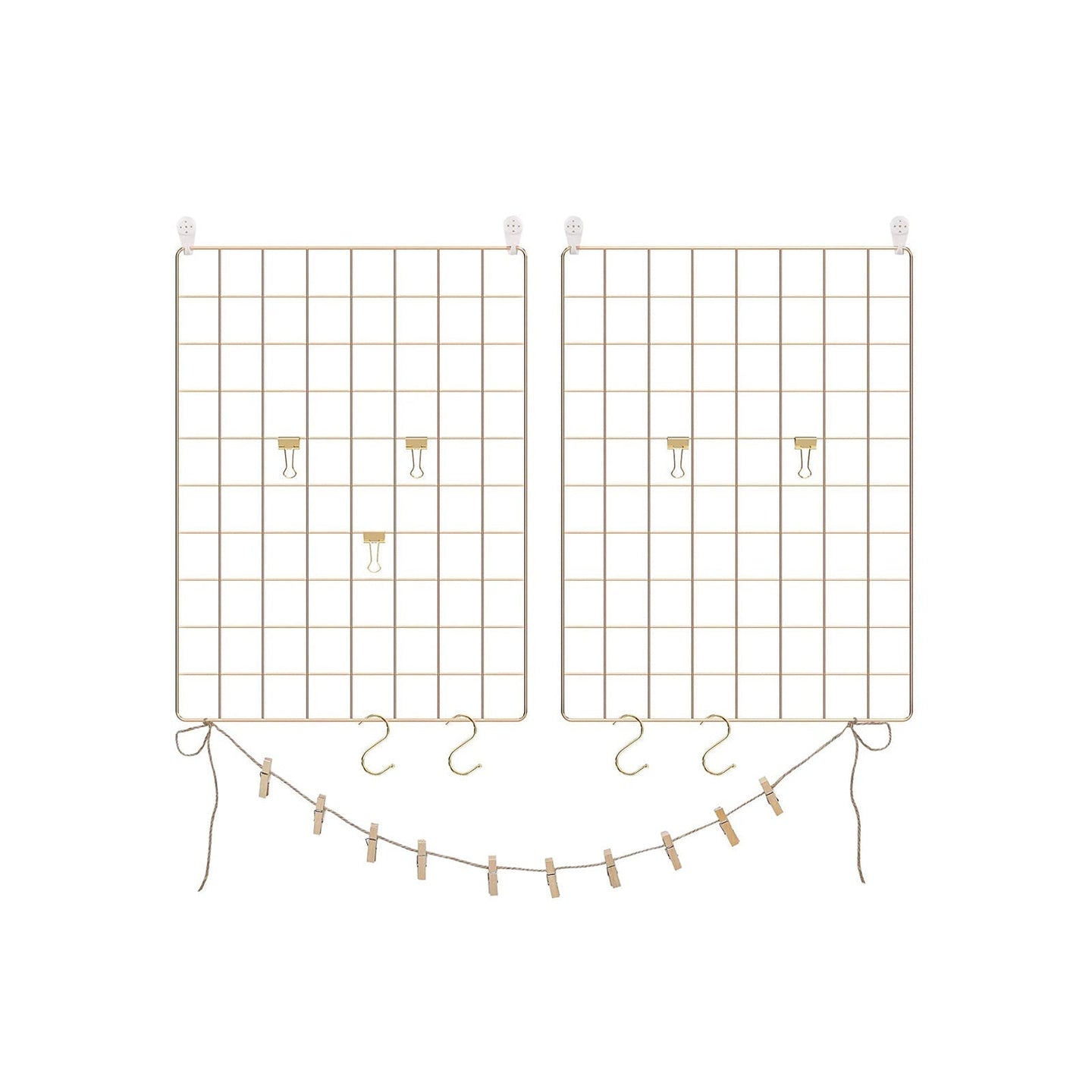 Wall Grid Photo Panel - Metal Mesh - Rose Gold - Set of 2 with S Hooks and Clips