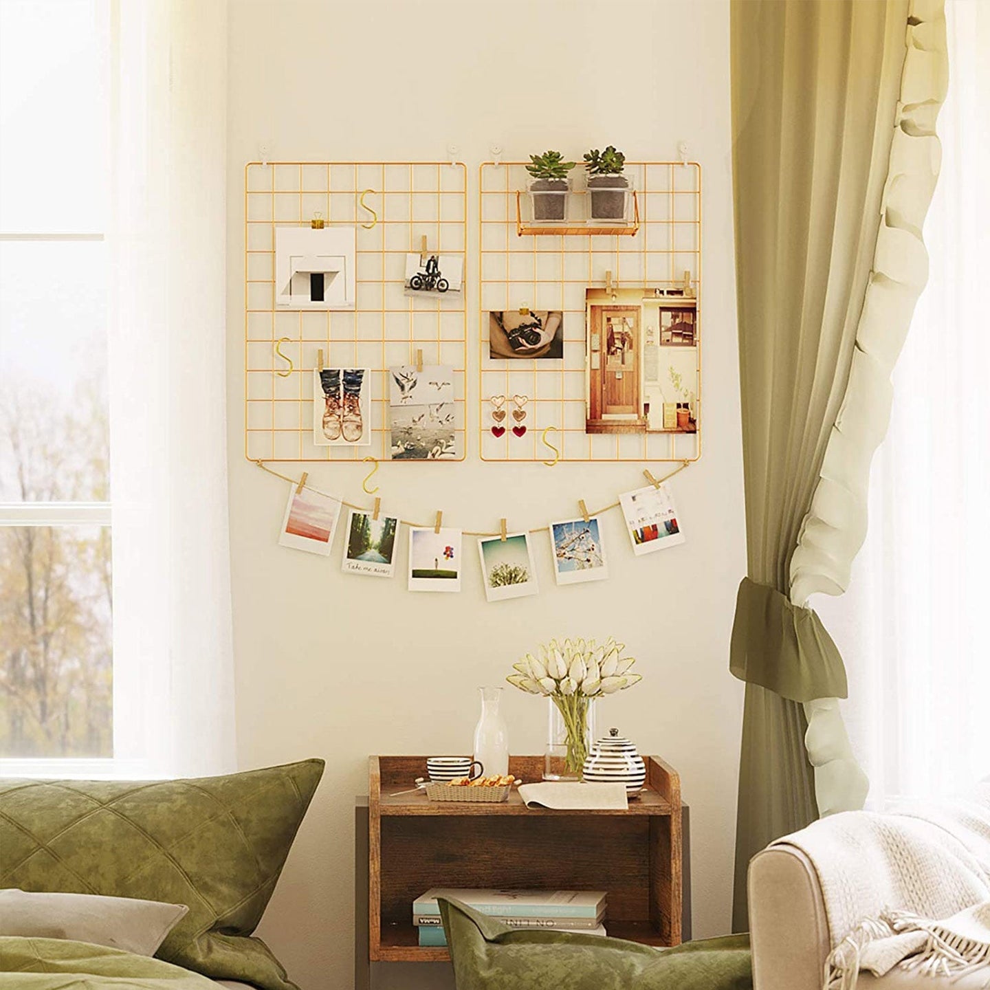 Wire Wall Grid Panel - Metal - Rose Gold - Multifunctional Photo Display Set of 2