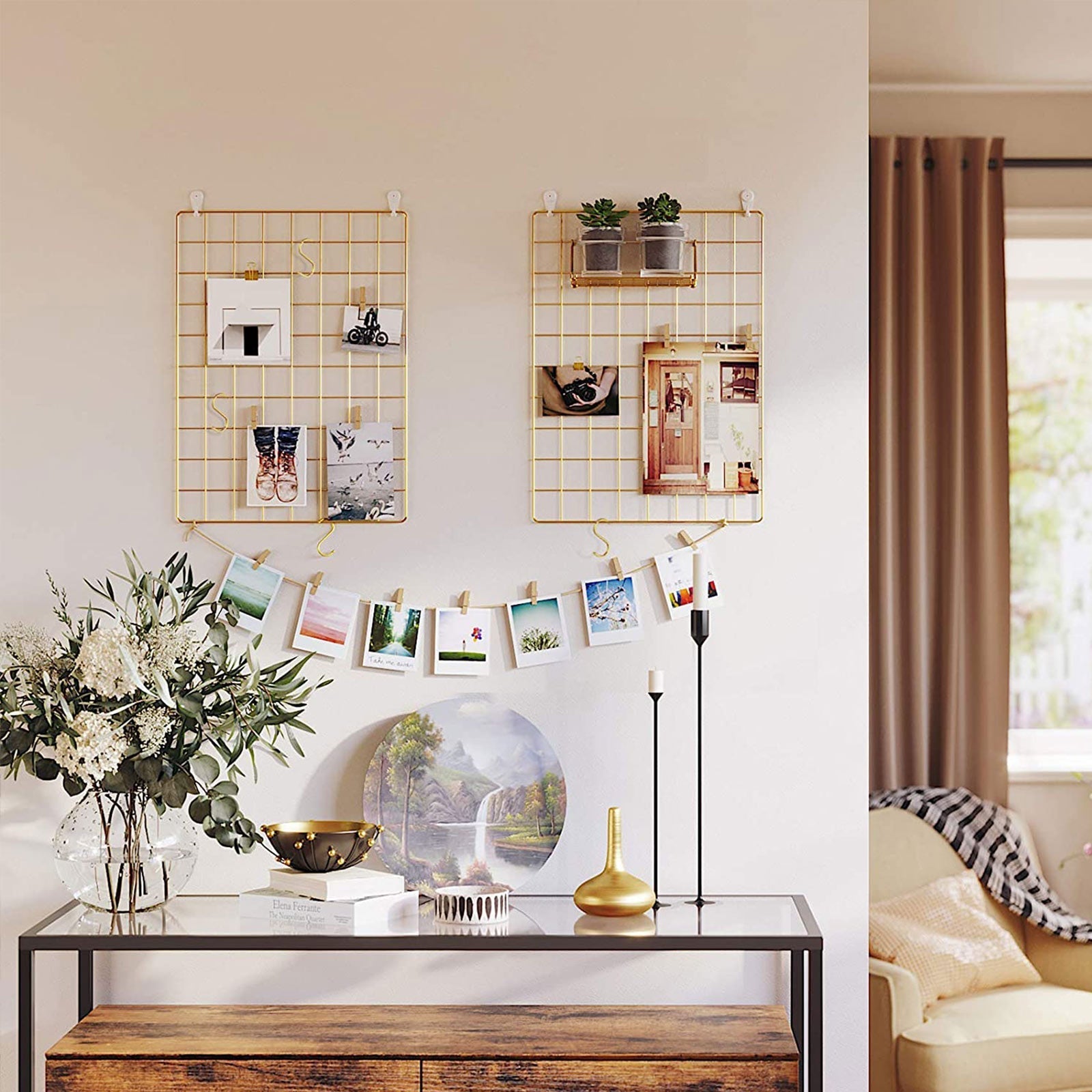 Wire Wall Grid Panel - Metal - Rose Gold - Multifunctional Photo Display Set of 2