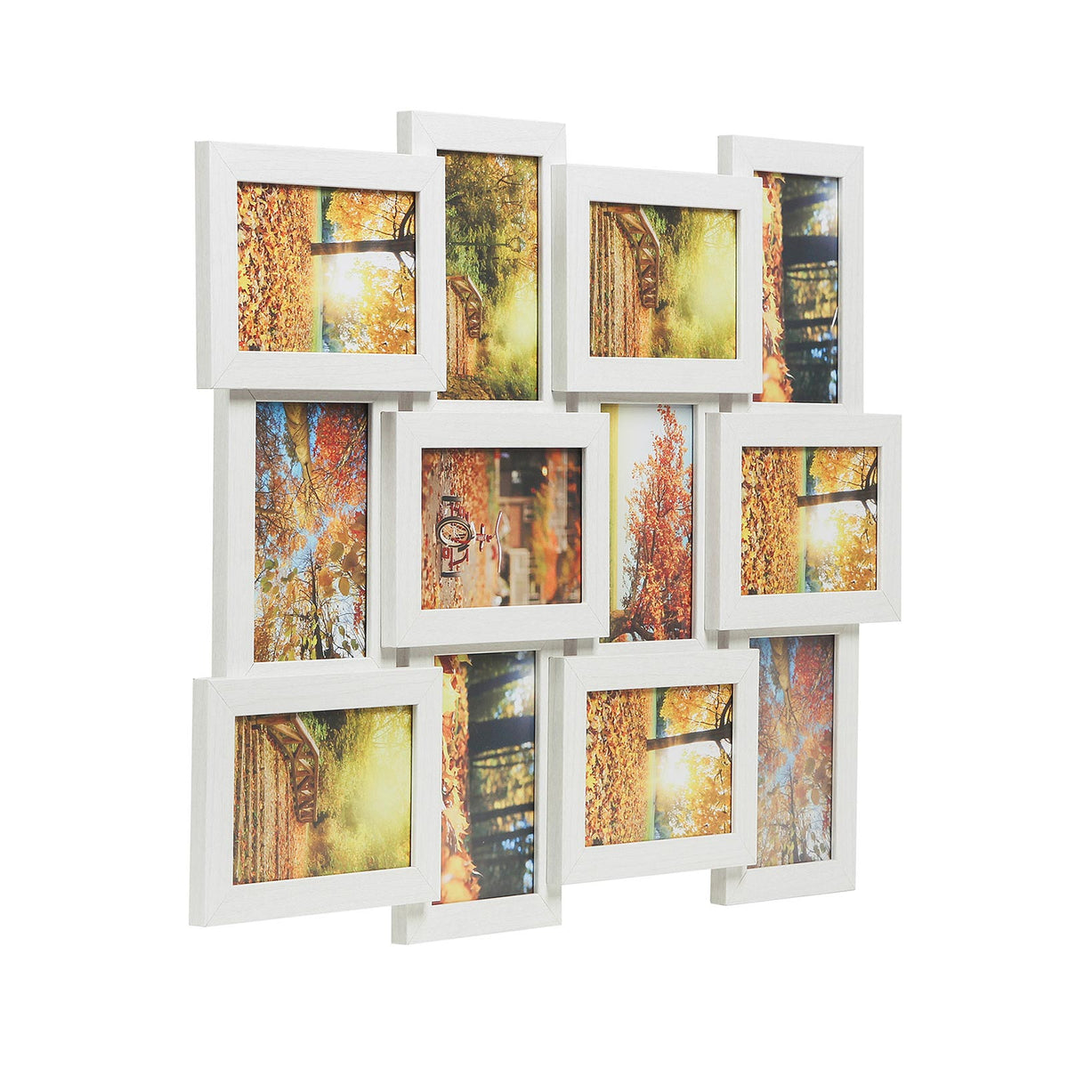Collage Picture Frame - White Wood Grain - 12 Photos (4" x 6") + 1 Single Frame