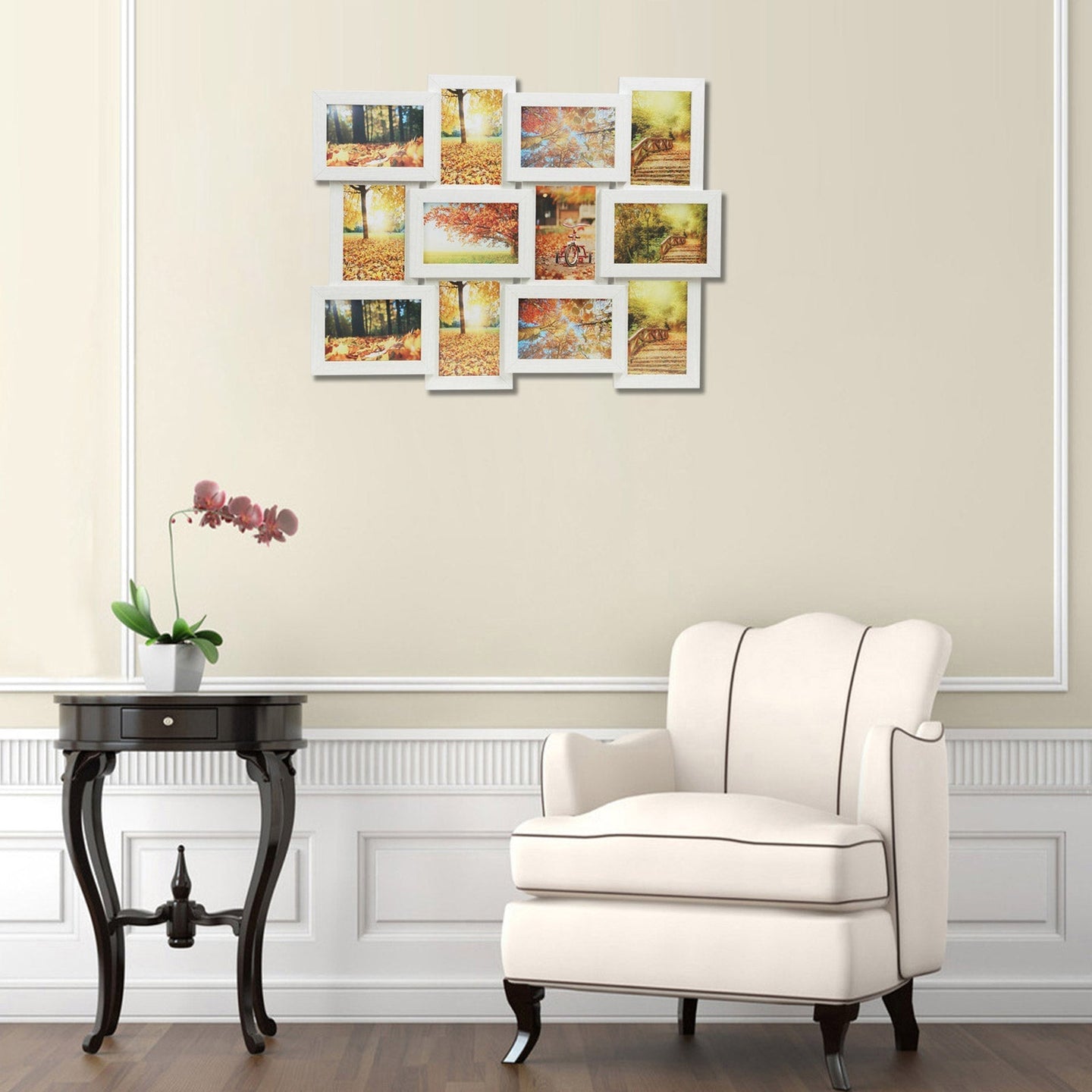 Collage Picture Frame - White Wood Grain - 12 Photos (4" x 6") + 1 Single Frame